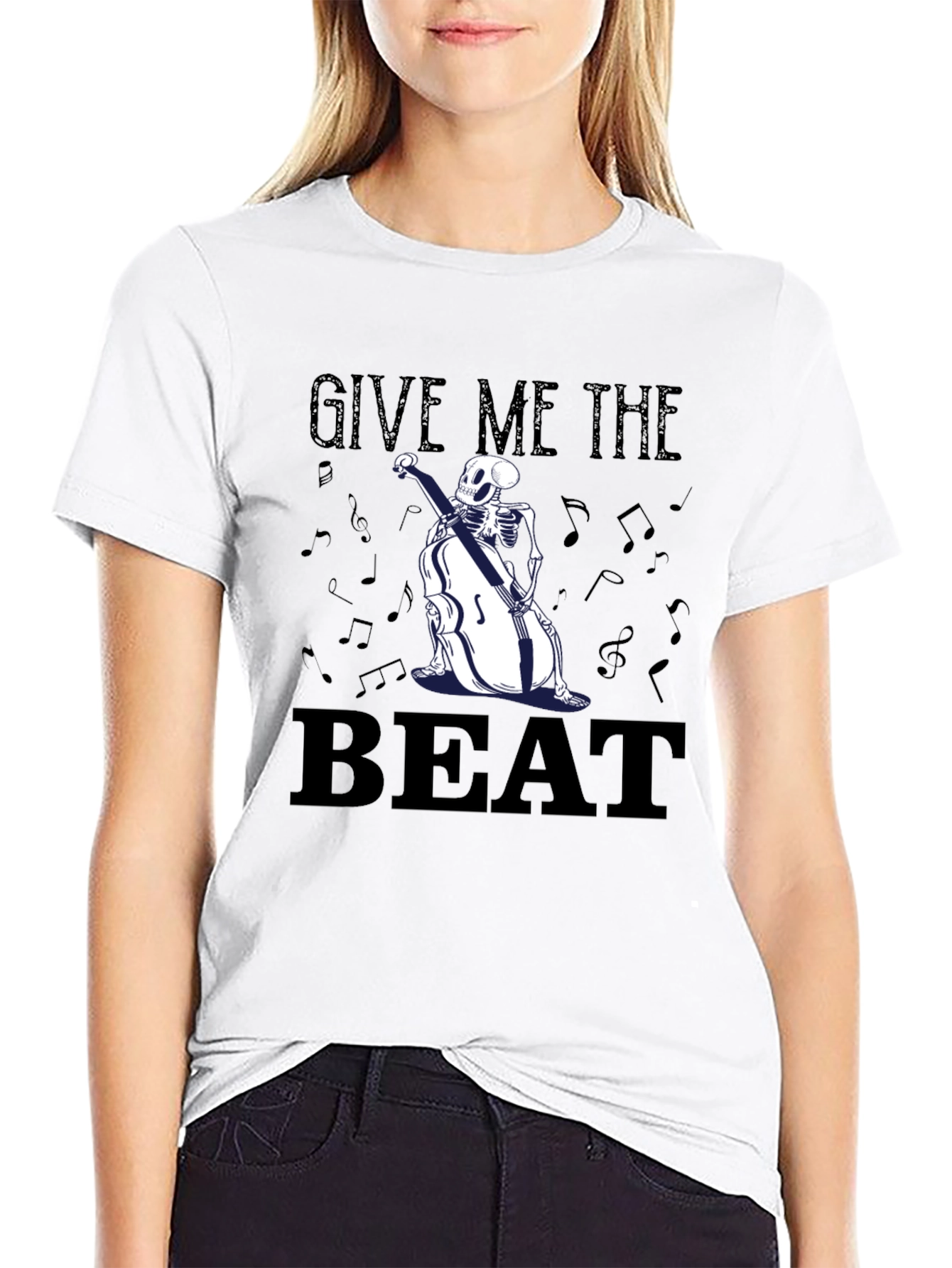 Give Me The Beat Skeleton Bassist Graphic T-Shirt