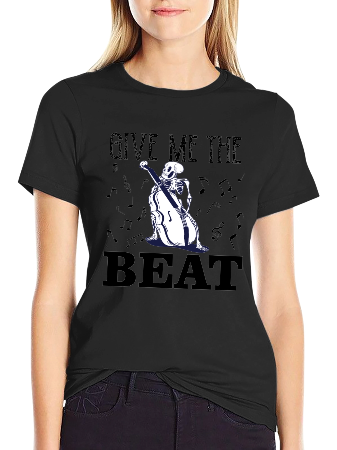Give Me The Beat Skeleton Bassist Graphic T-Shirt