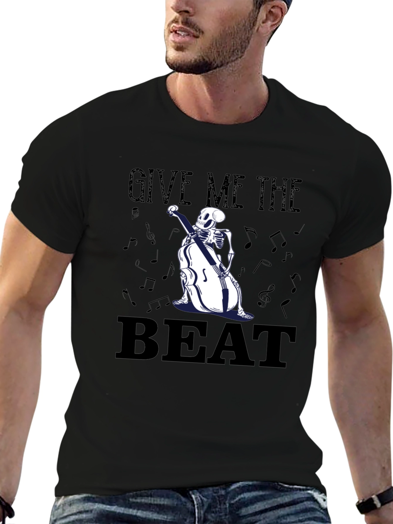 Give Me The Beat Skeleton Bassist Graphic T-Shirt