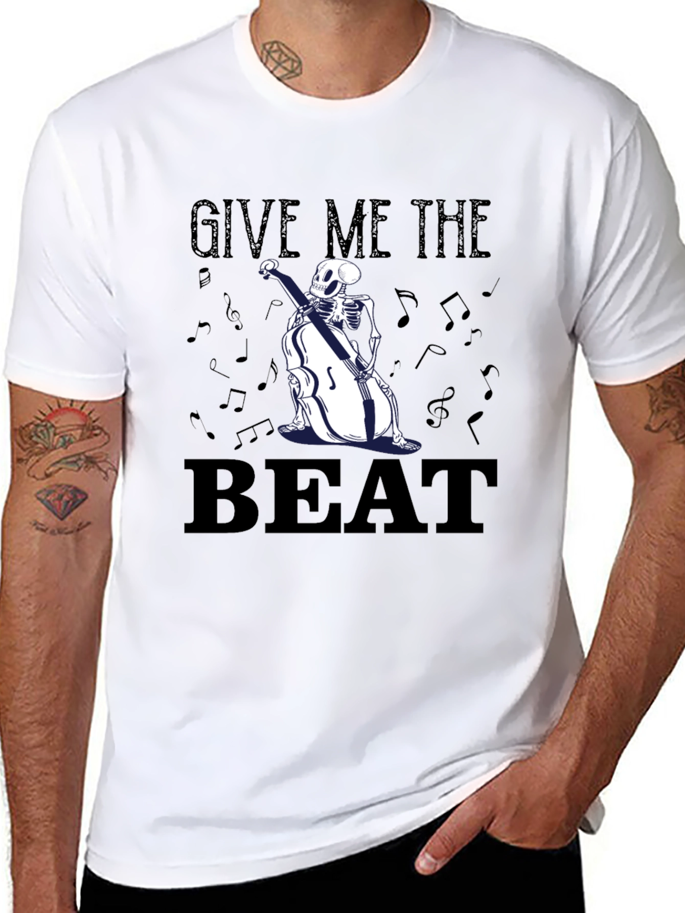 Give Me The Beat Skeleton Bassist Graphic T-Shirt