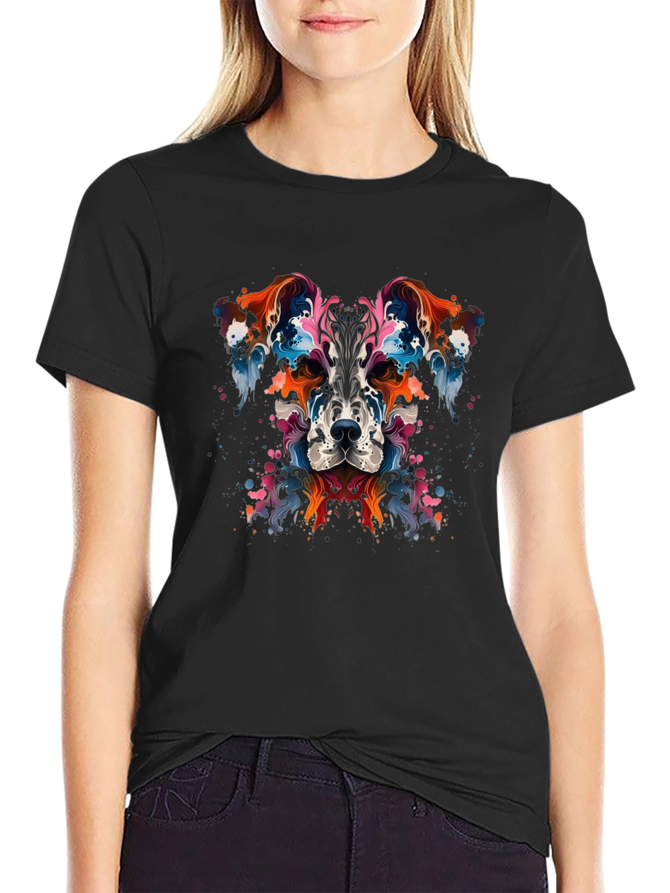 Abstract Dog Graphic Black T-Shirt