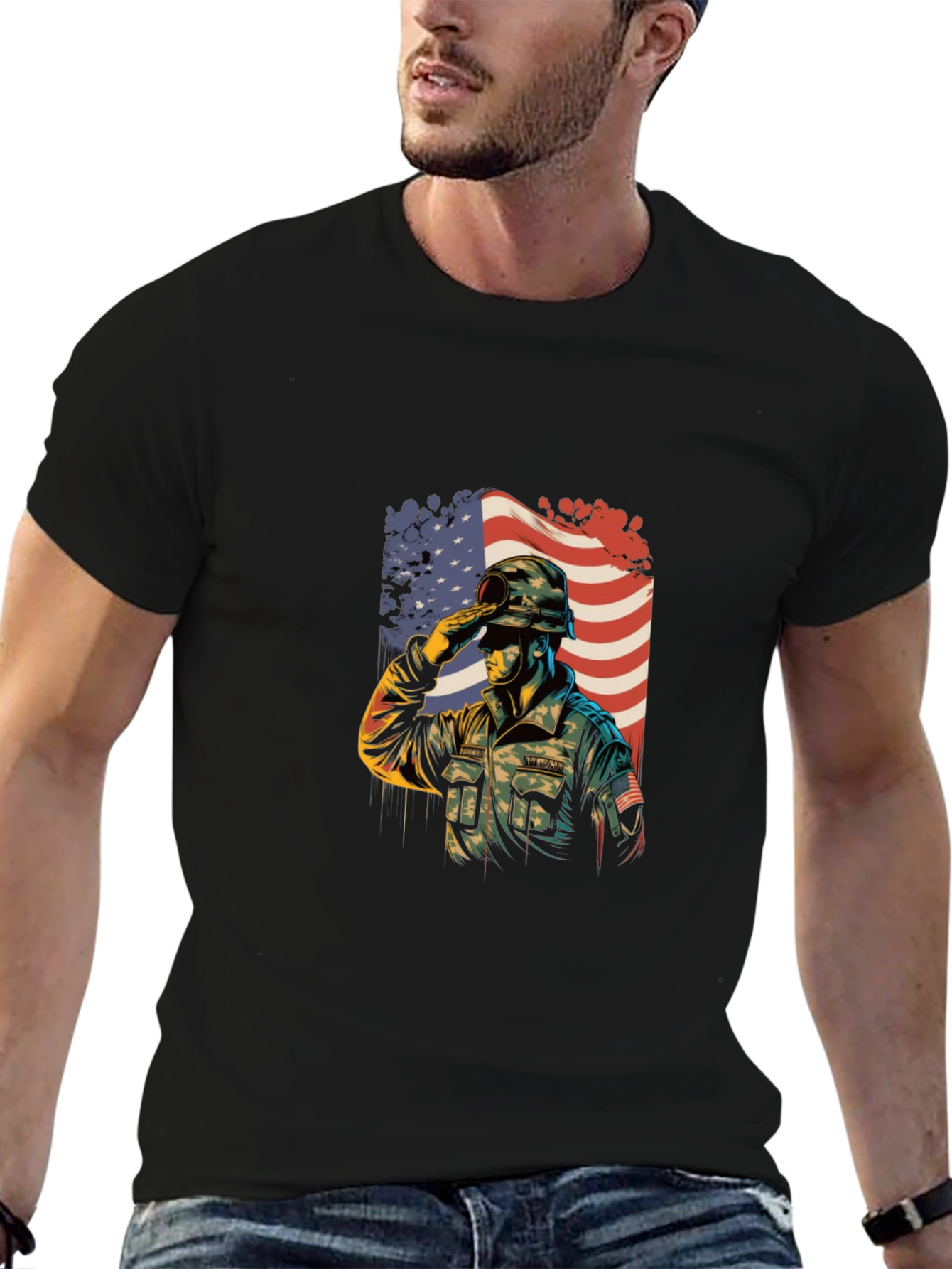Patriotic Soldier Graphic T-Shirt - USA Pride