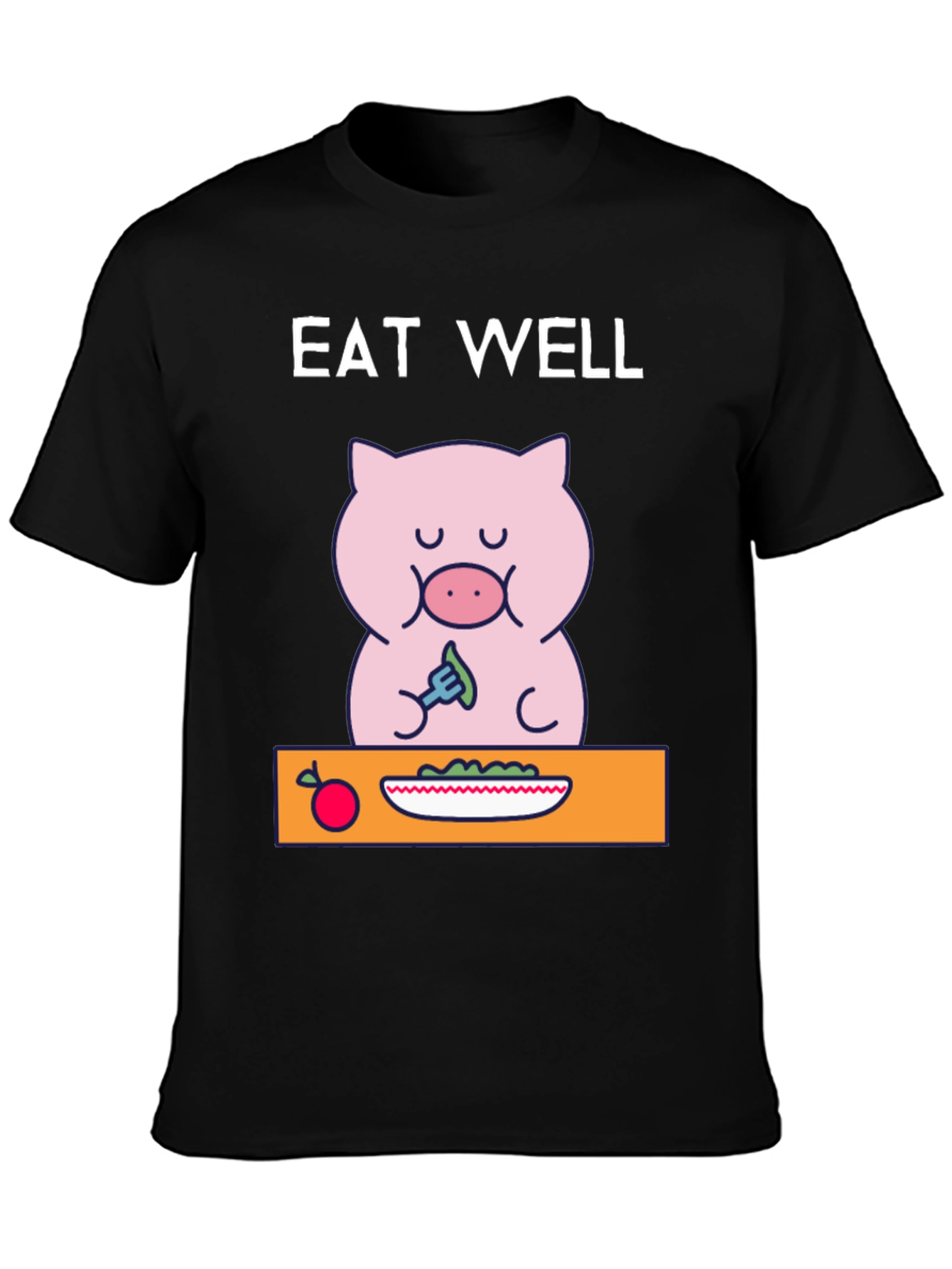 Eat Well Pig T-Shirt - Funny Cartoon Tee