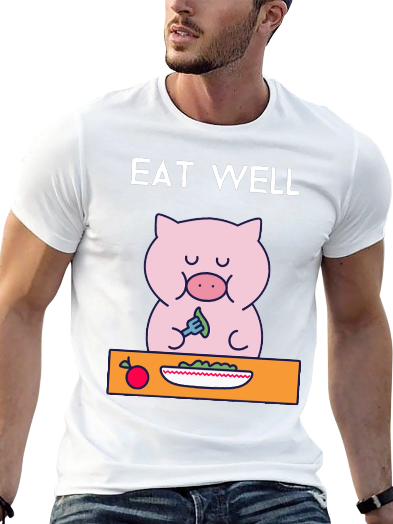 Eat Well Pig T-Shirt - Funny Cartoon Tee