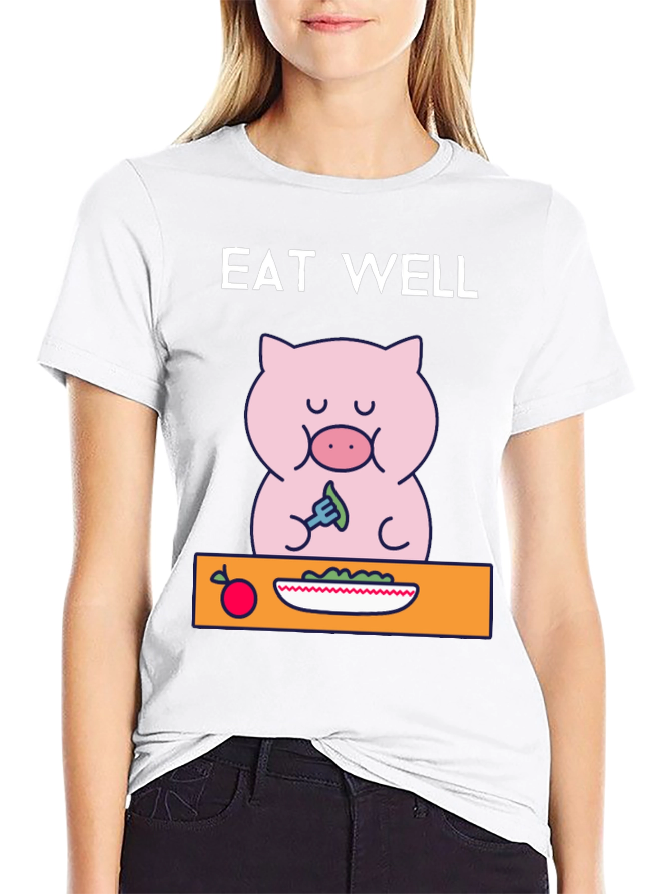 Eat Well Pig T-Shirt - Funny Cartoon Tee