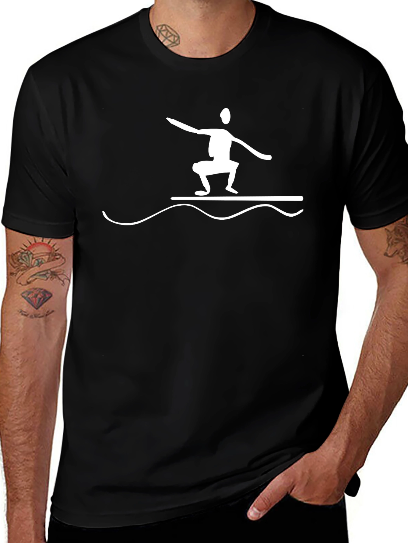 Surfer Dude Graphic Tee - Black Cotton Blend