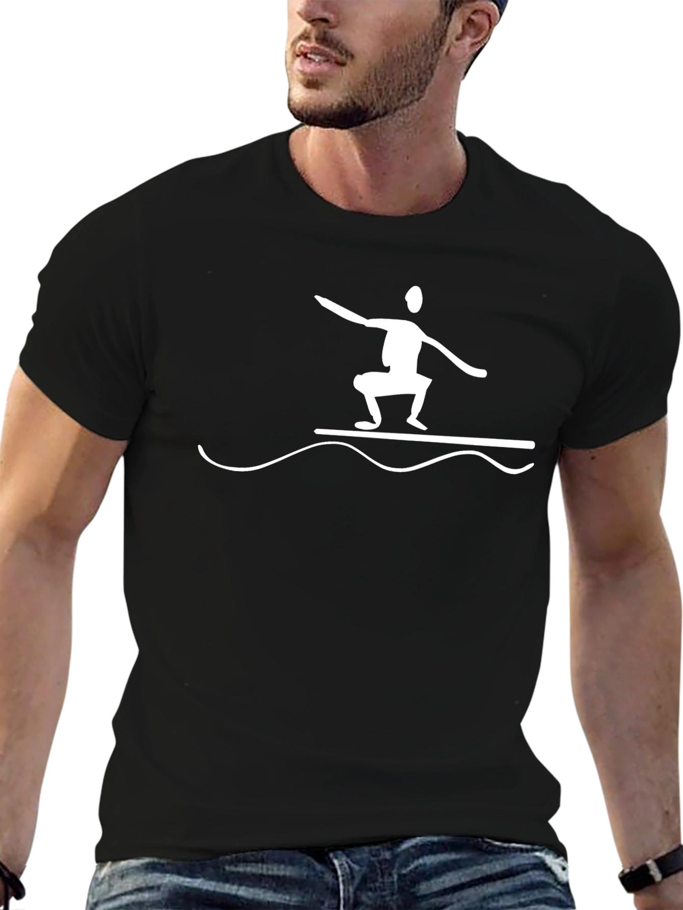 Surfer Dude Graphic Tee - Black Cotton Blend