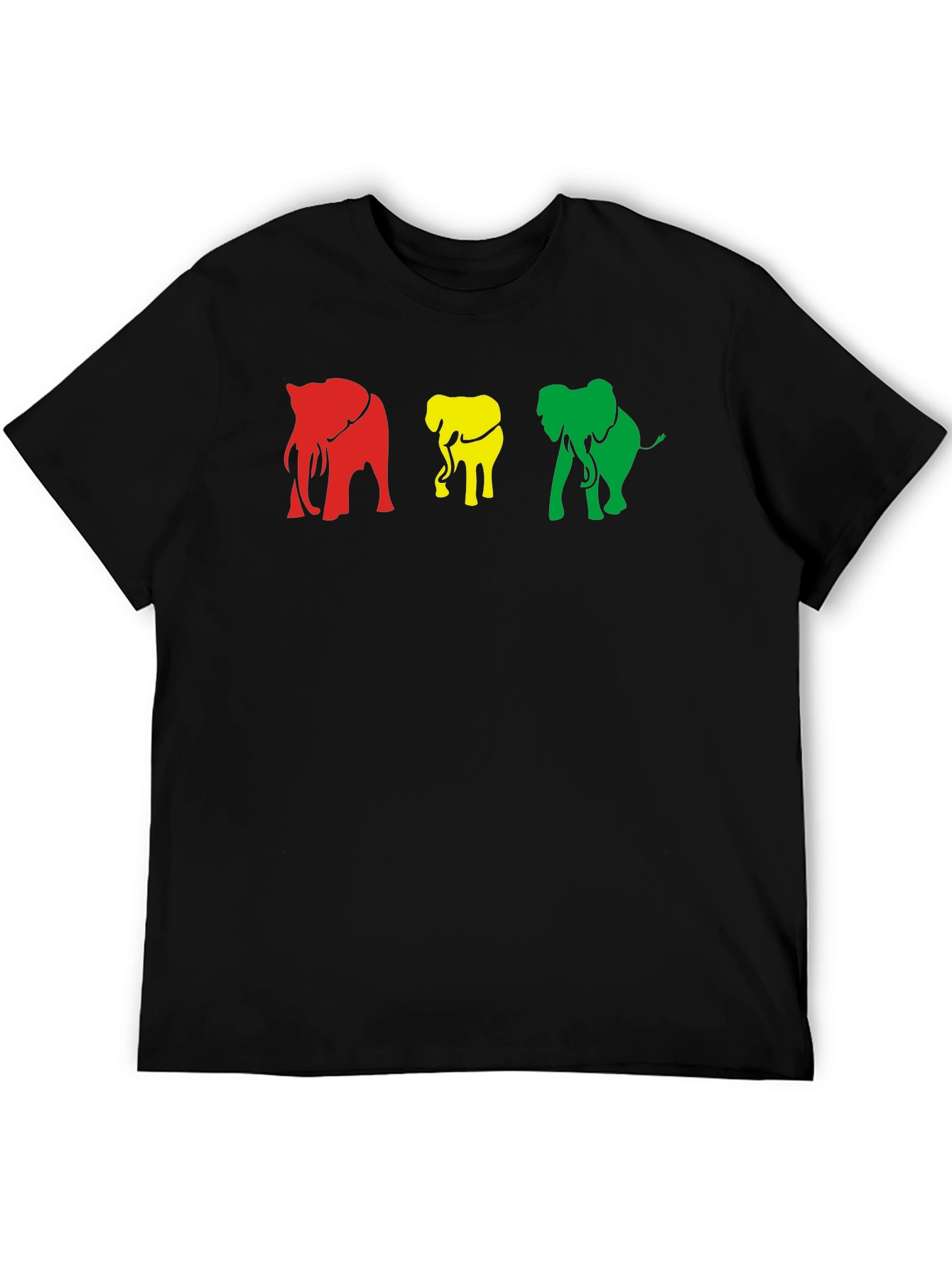 Rasta Elephants Graphic Tee - Black Cotton T-Shirt