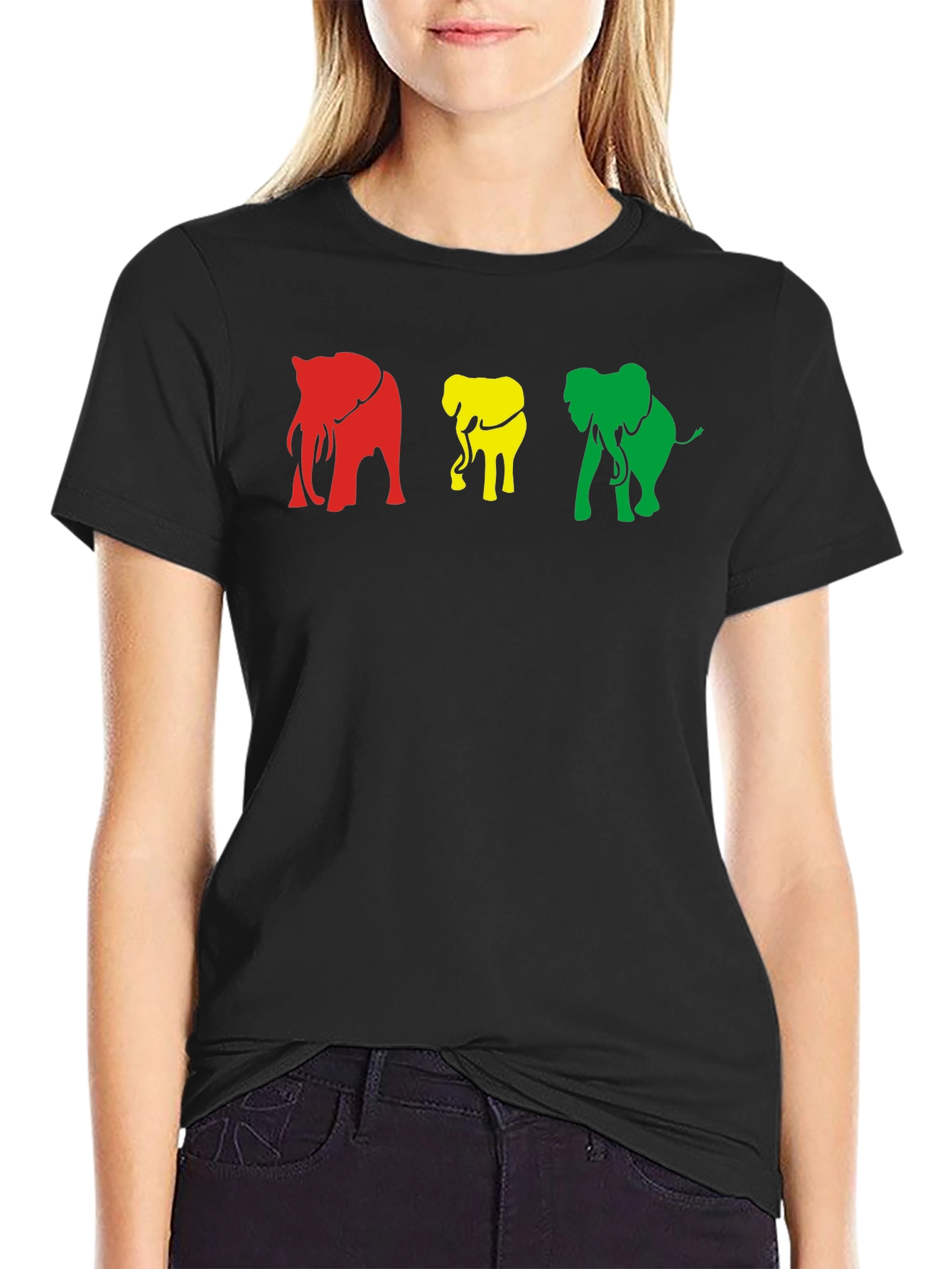 Rasta Elephants Graphic Tee - Black Cotton T-Shirt