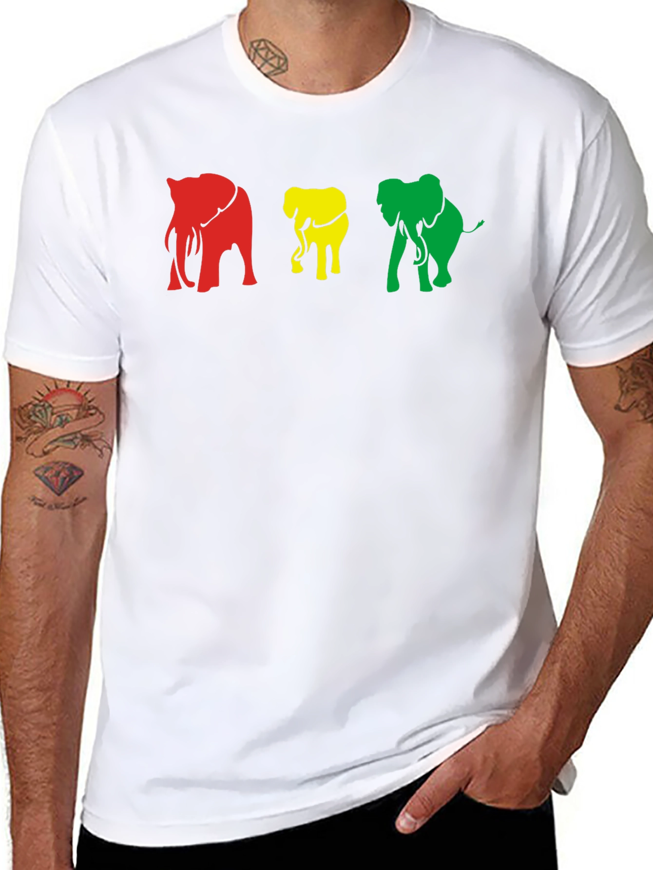 Rasta Elephants Graphic Tee - Black Cotton T-Shirt