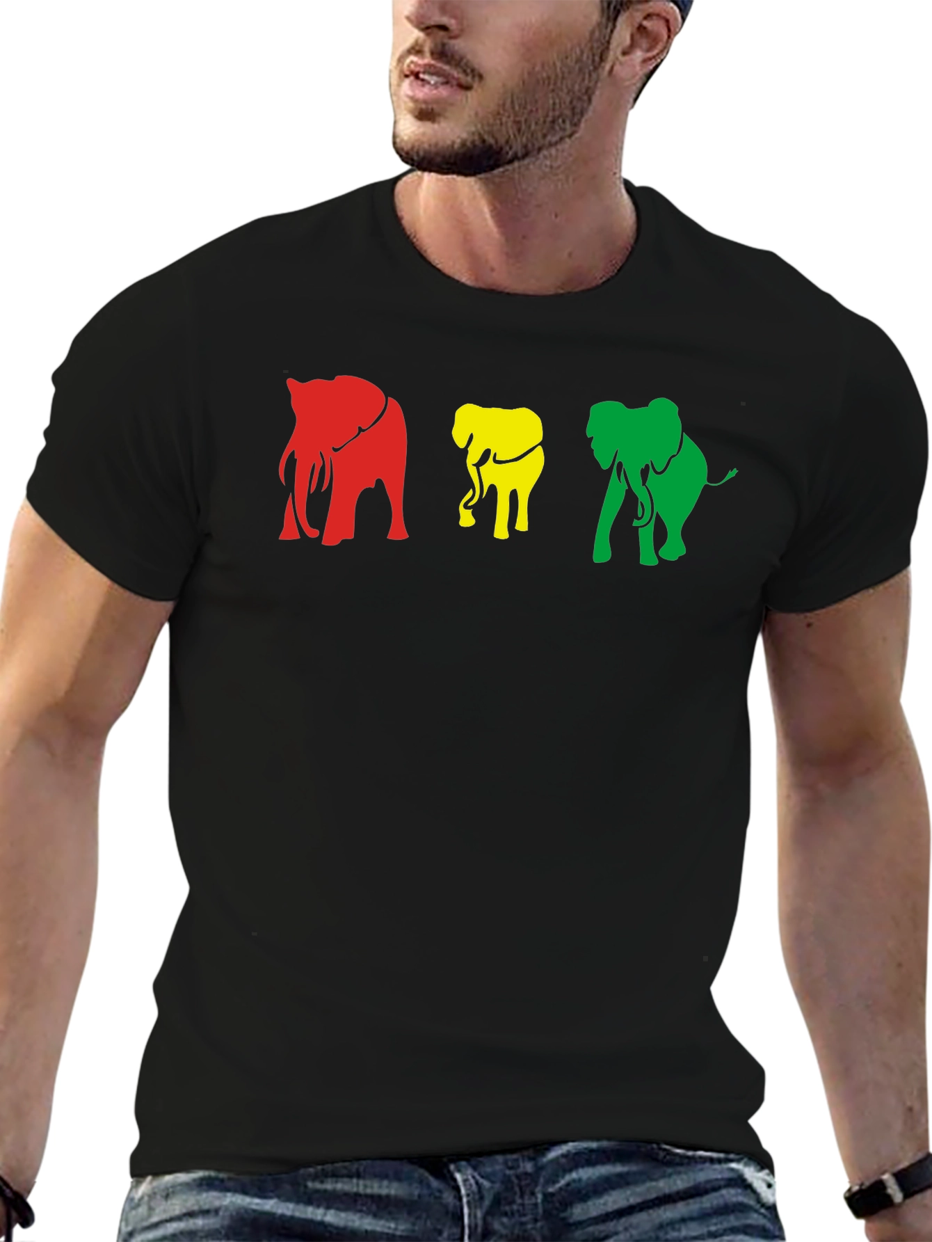Rasta Elephants Graphic Tee - Black Cotton T-Shirt