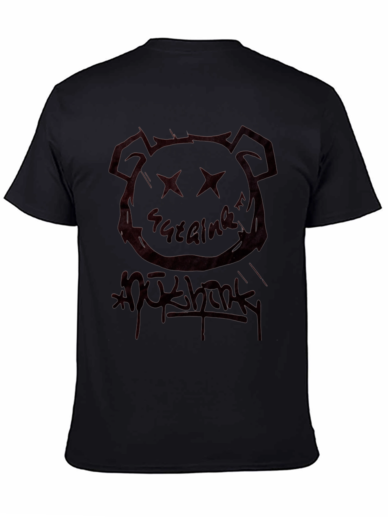 Black Graphic Tee - Bear Head & Graffiti