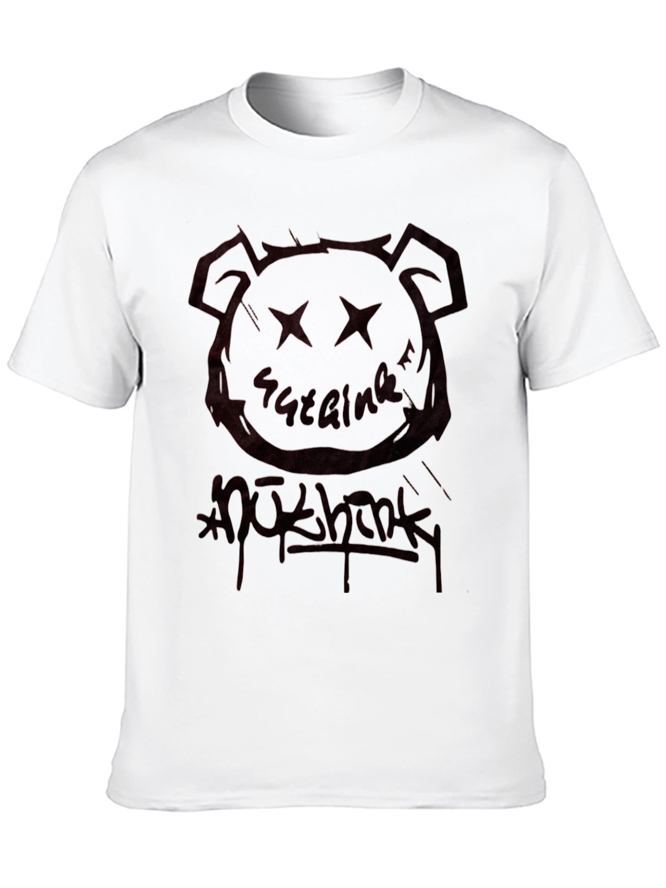 Black Graphic Tee - Bear Head & Graffiti