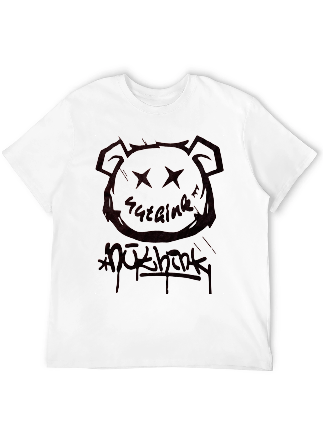 Black Graphic Tee - Bear Head & Graffiti