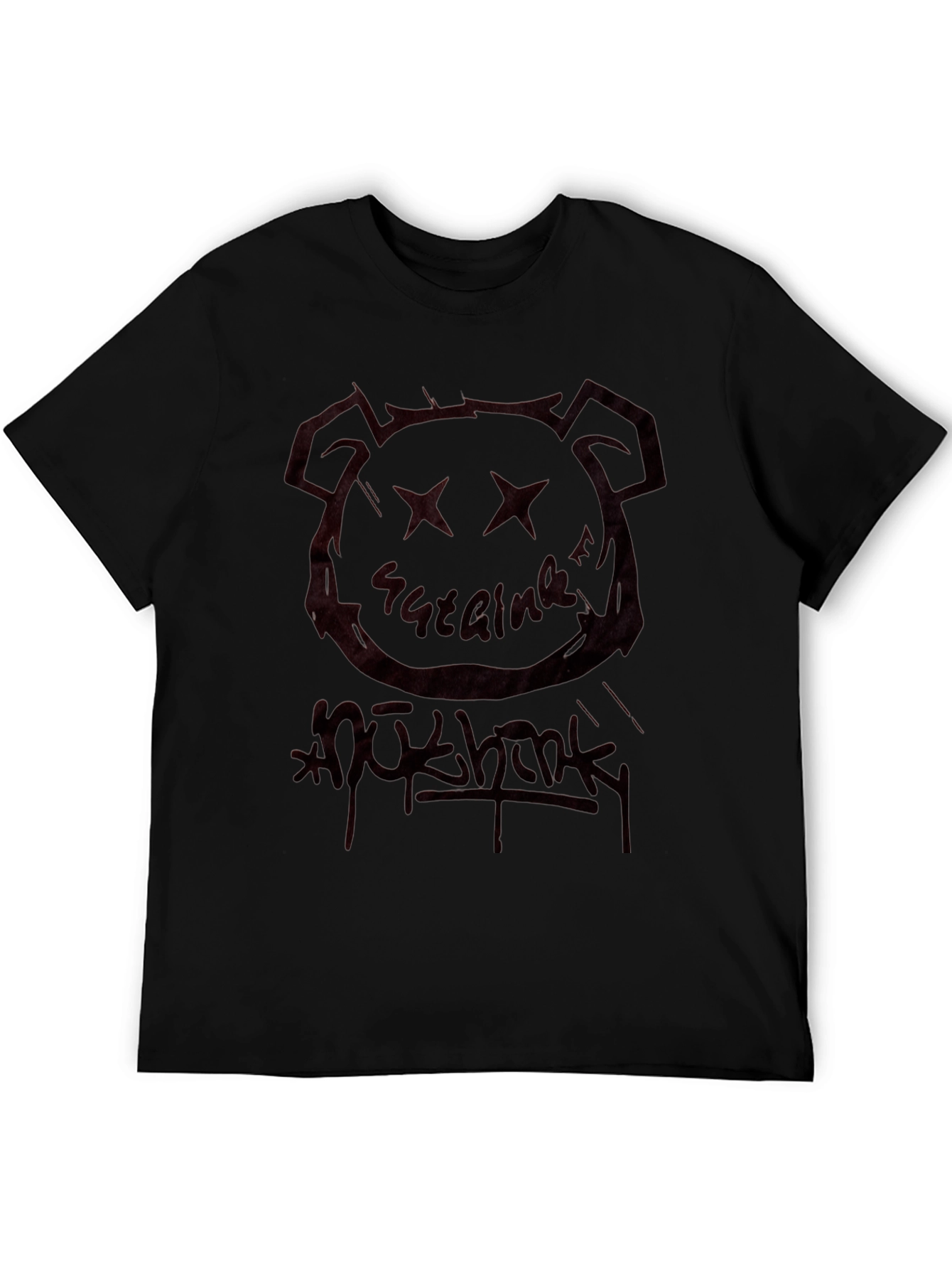 Black Graphic Tee - Bear Head & Graffiti