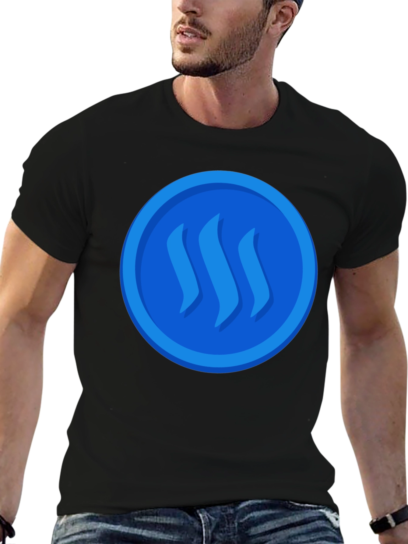 Blue Steem Logo on Black T-Shirt