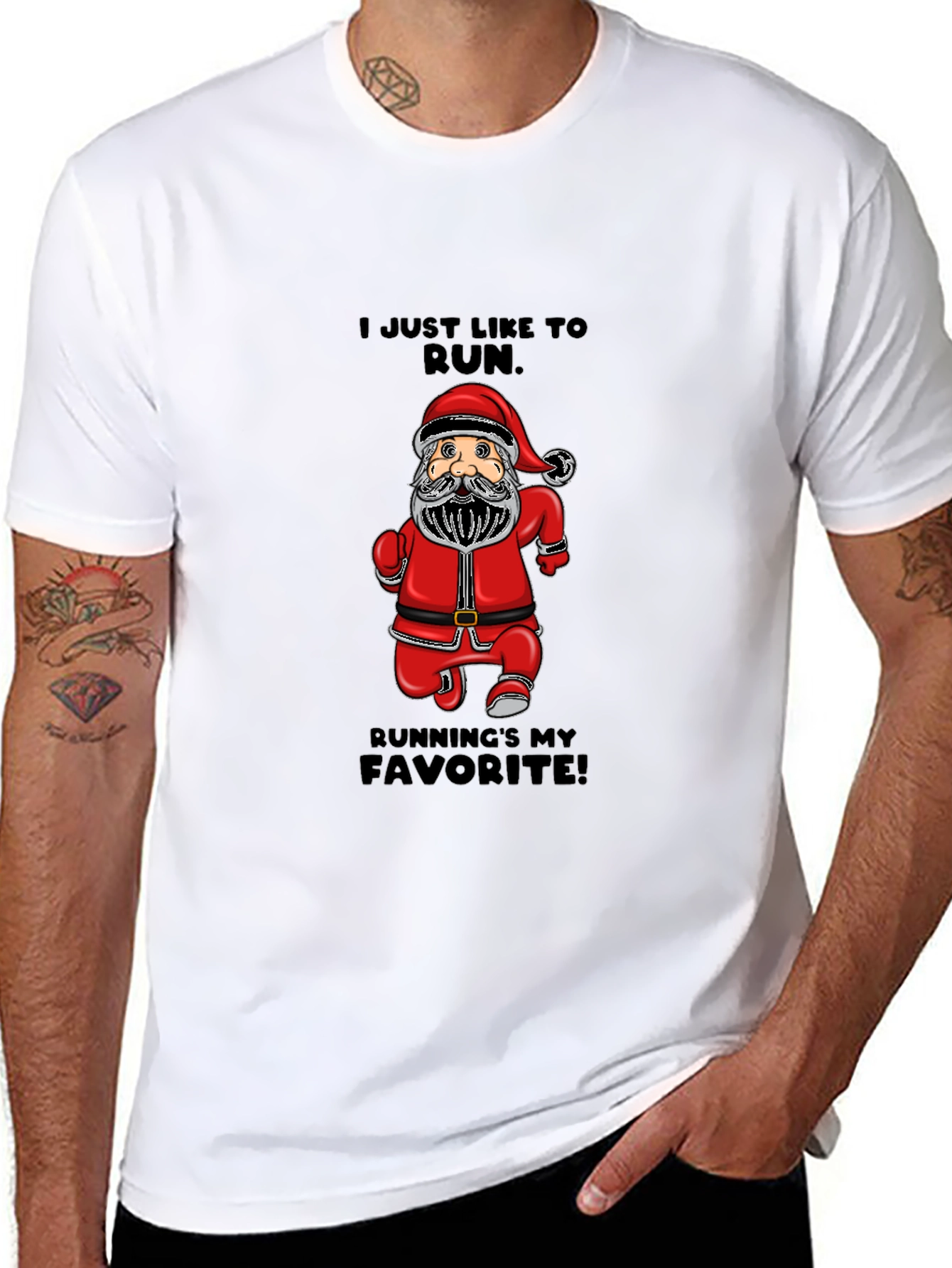 Santa Running T-Shirt - Christmas Holiday Tee