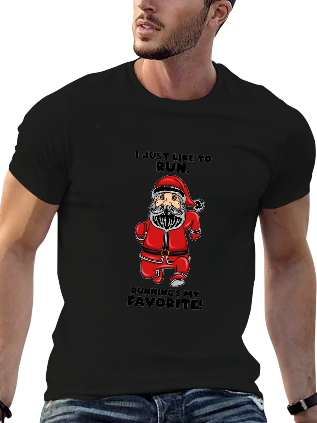 Santa Running T-Shirt - Christmas Holiday Tee
