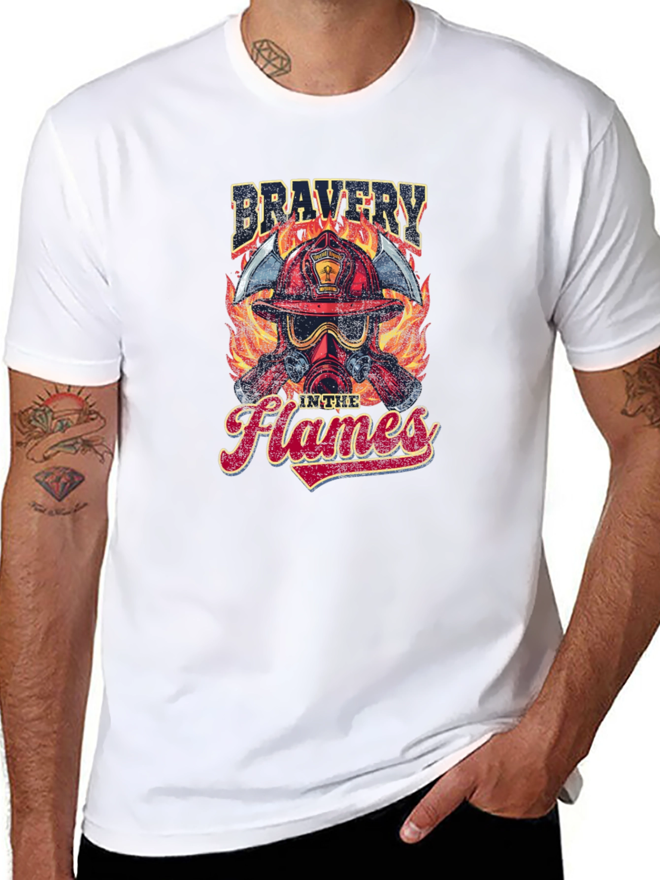Firefighter Bravery in the Flames Graphic T-Shirt