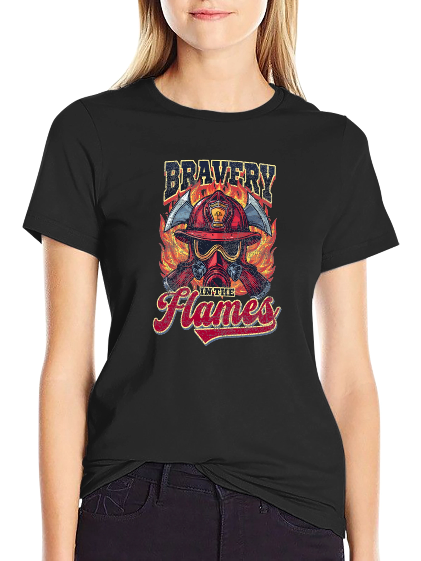 Firefighter Bravery in the Flames Graphic T-Shirt
