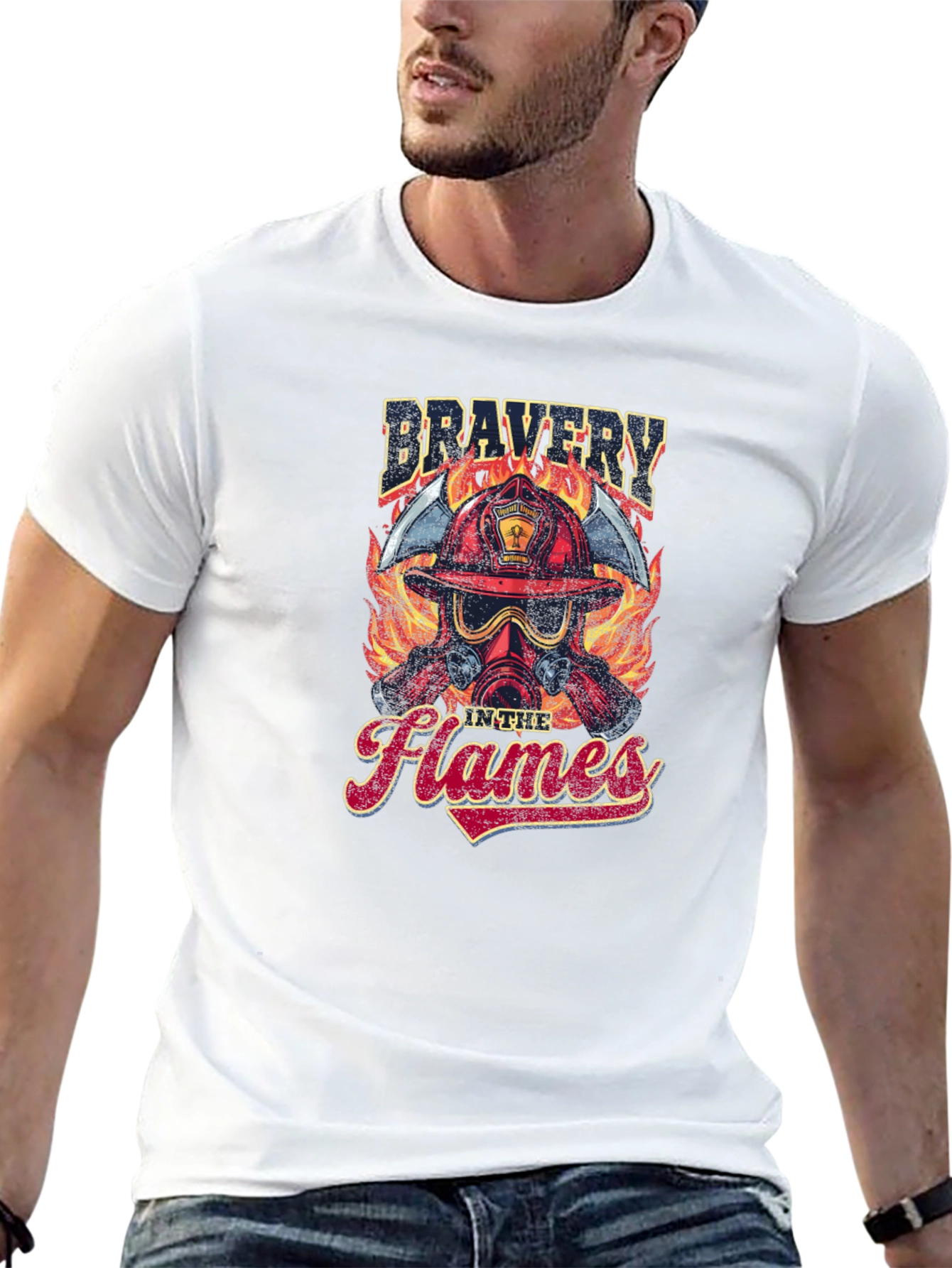Firefighter Bravery in the Flames Graphic T-Shirt