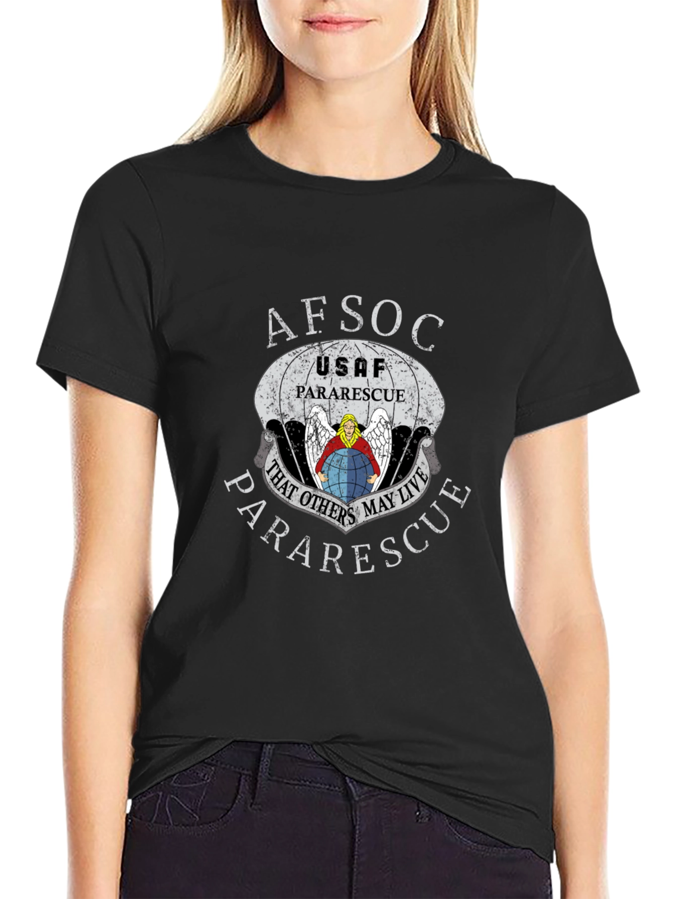 AFSOC USAF Pararescue Black Graphic T-Shirt