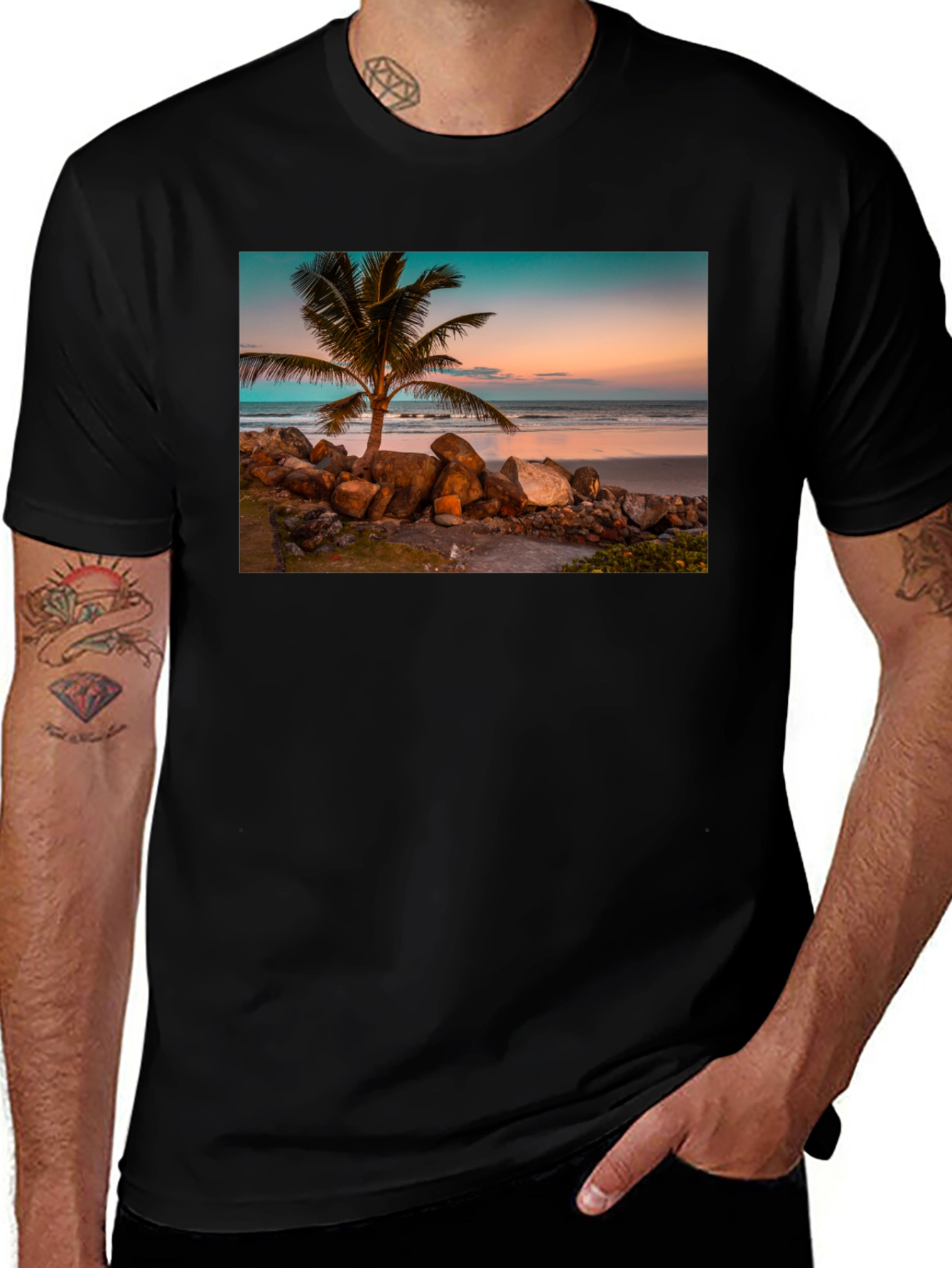 Tropical Beach Sunset Graphic T-Shirt