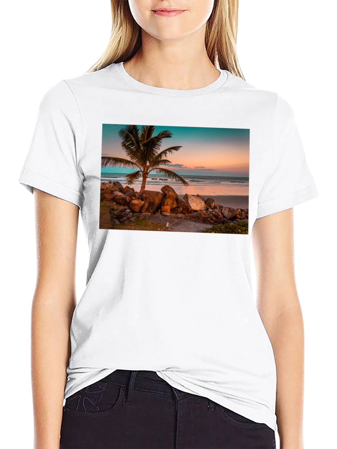 Tropical Beach Sunset Graphic T-Shirt