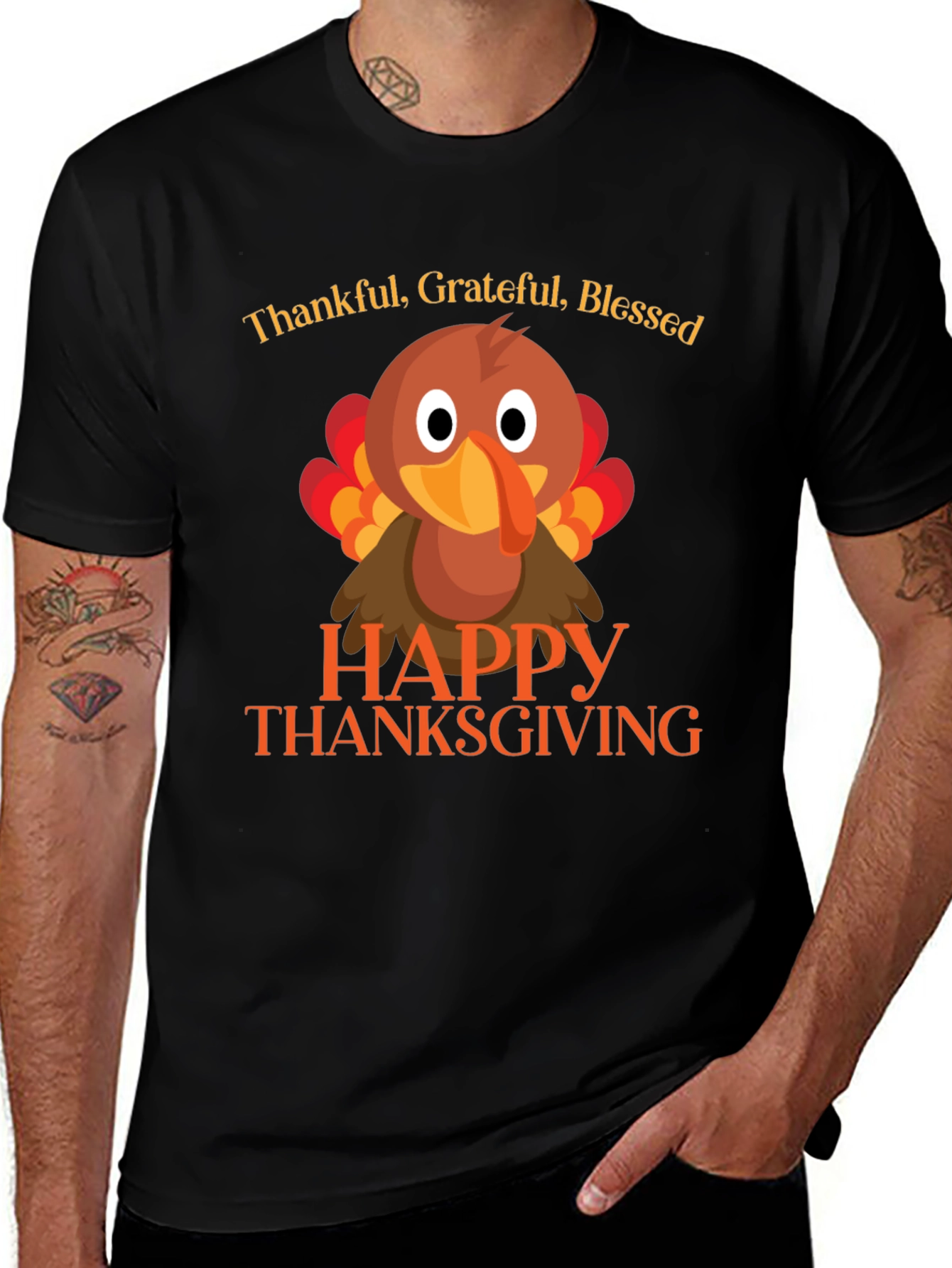 Thankful Grateful Blessed Thanksgiving Turkey Tee