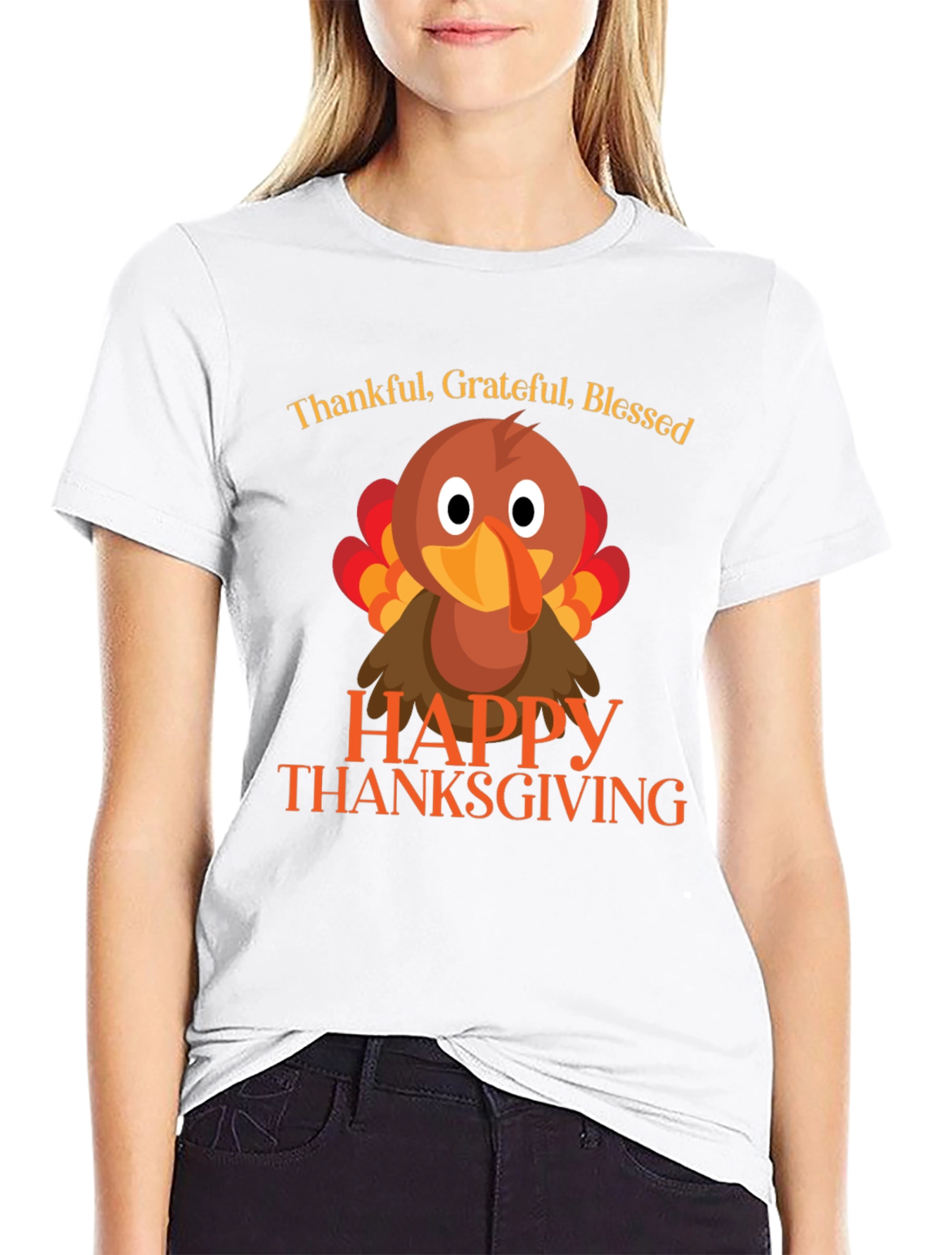 Thankful Grateful Blessed Thanksgiving Turkey Tee