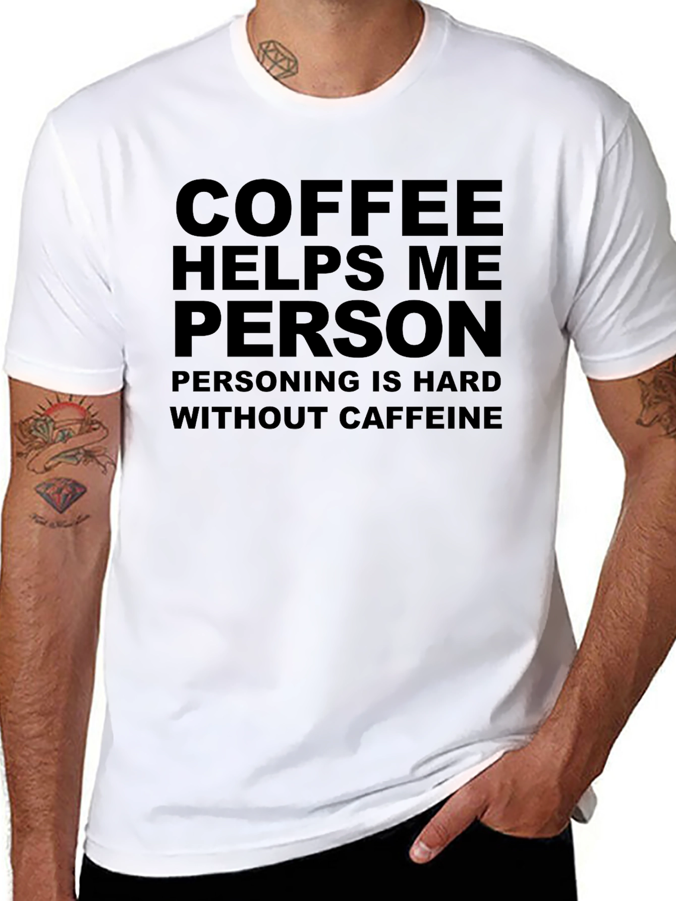 Coffee Helps Me Person Black T-Shirt