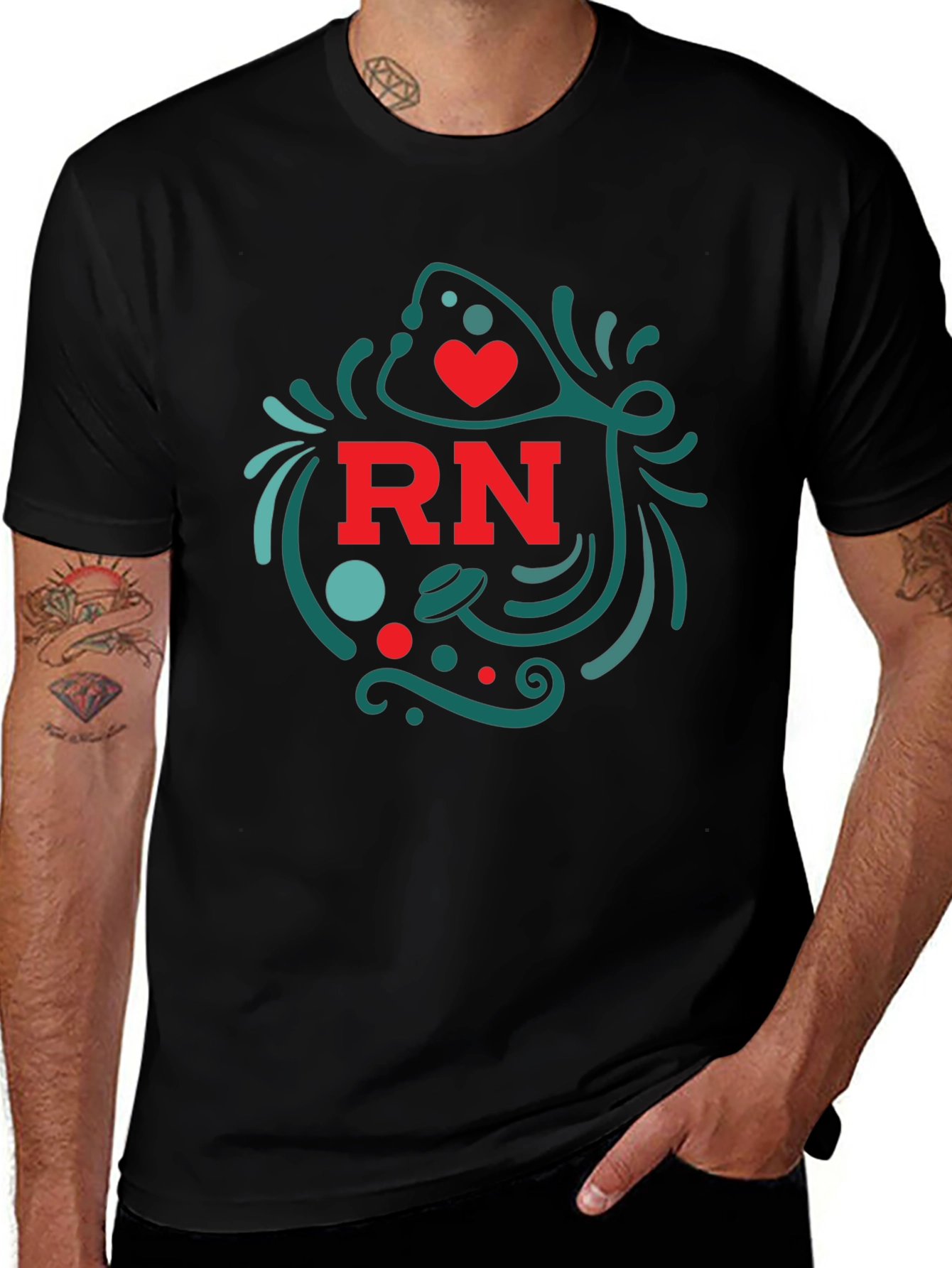 RN Nurse T-Shirt with Heart and Stethoscope Design