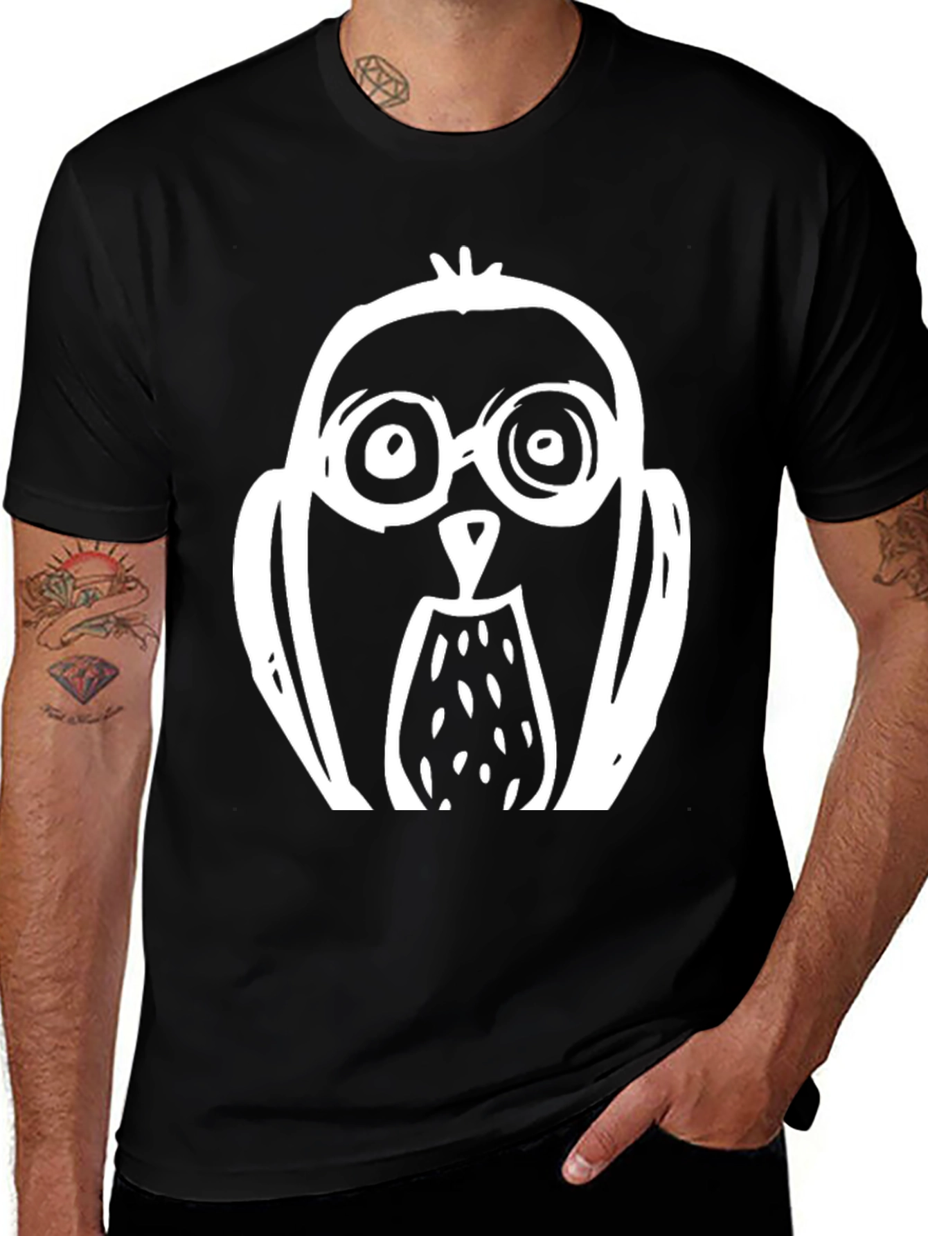 Owl Graphic Print Mens T-Shirt - Black