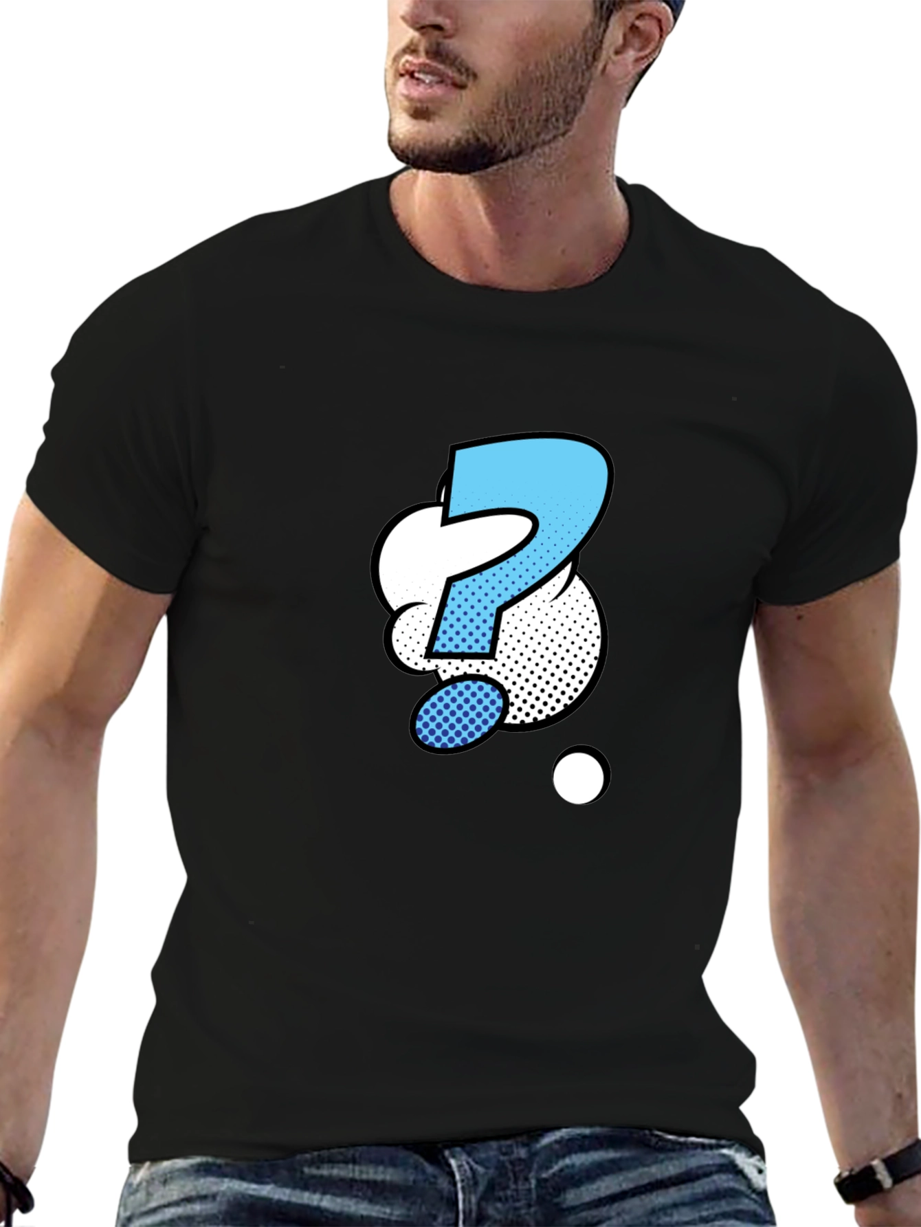 Question Mark Graphic Tee - Black Cotton Blend