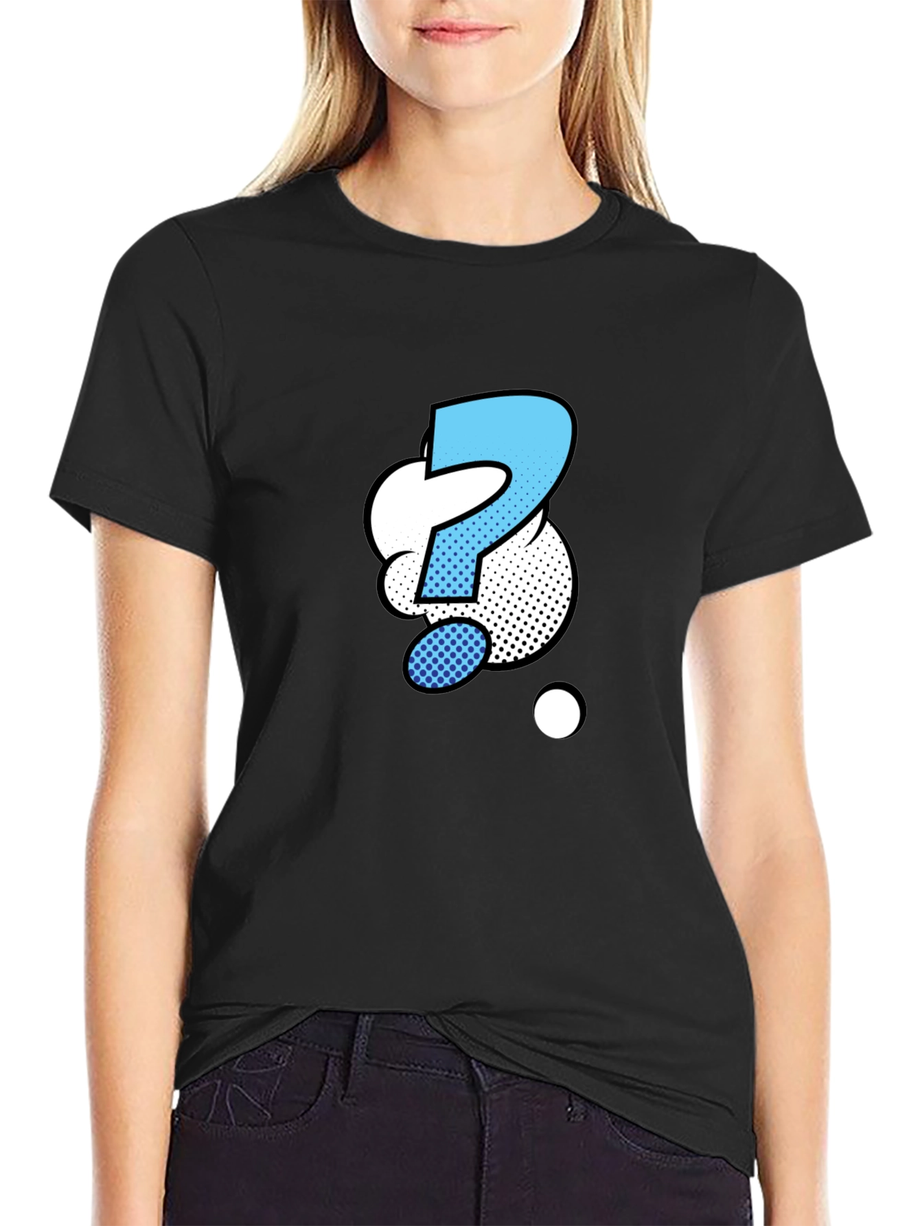 Question Mark Graphic Tee - Black Cotton Blend