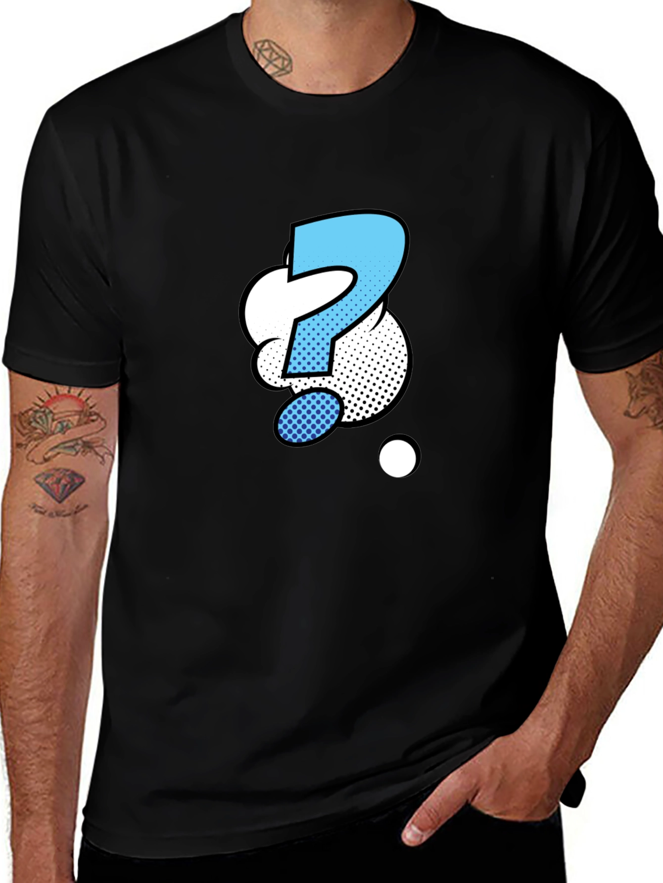 Question Mark Graphic Tee - Black Cotton Blend