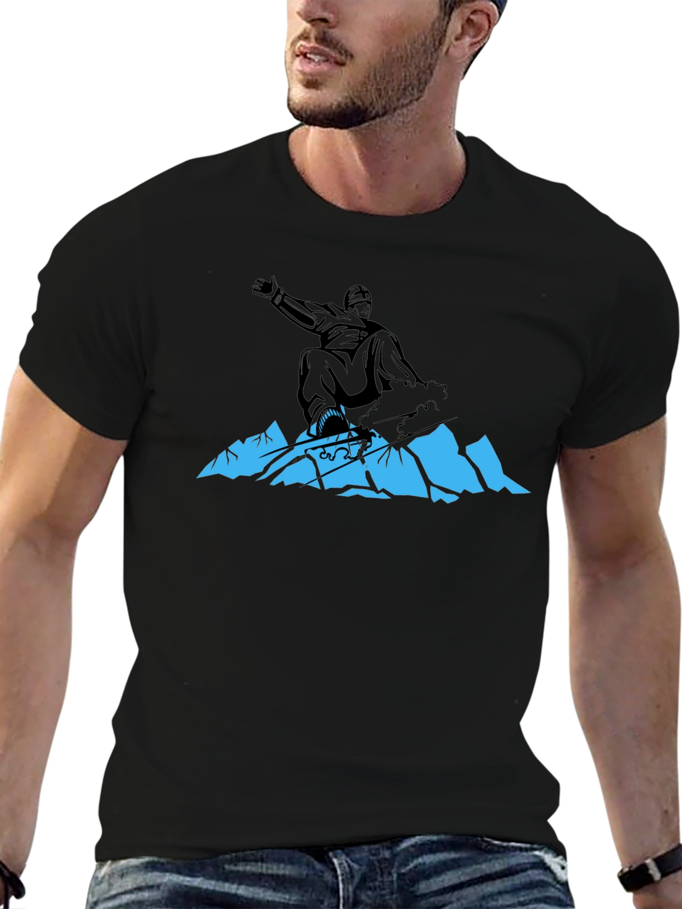 Snowboarder Graphic Tee - Black Cotton Blend