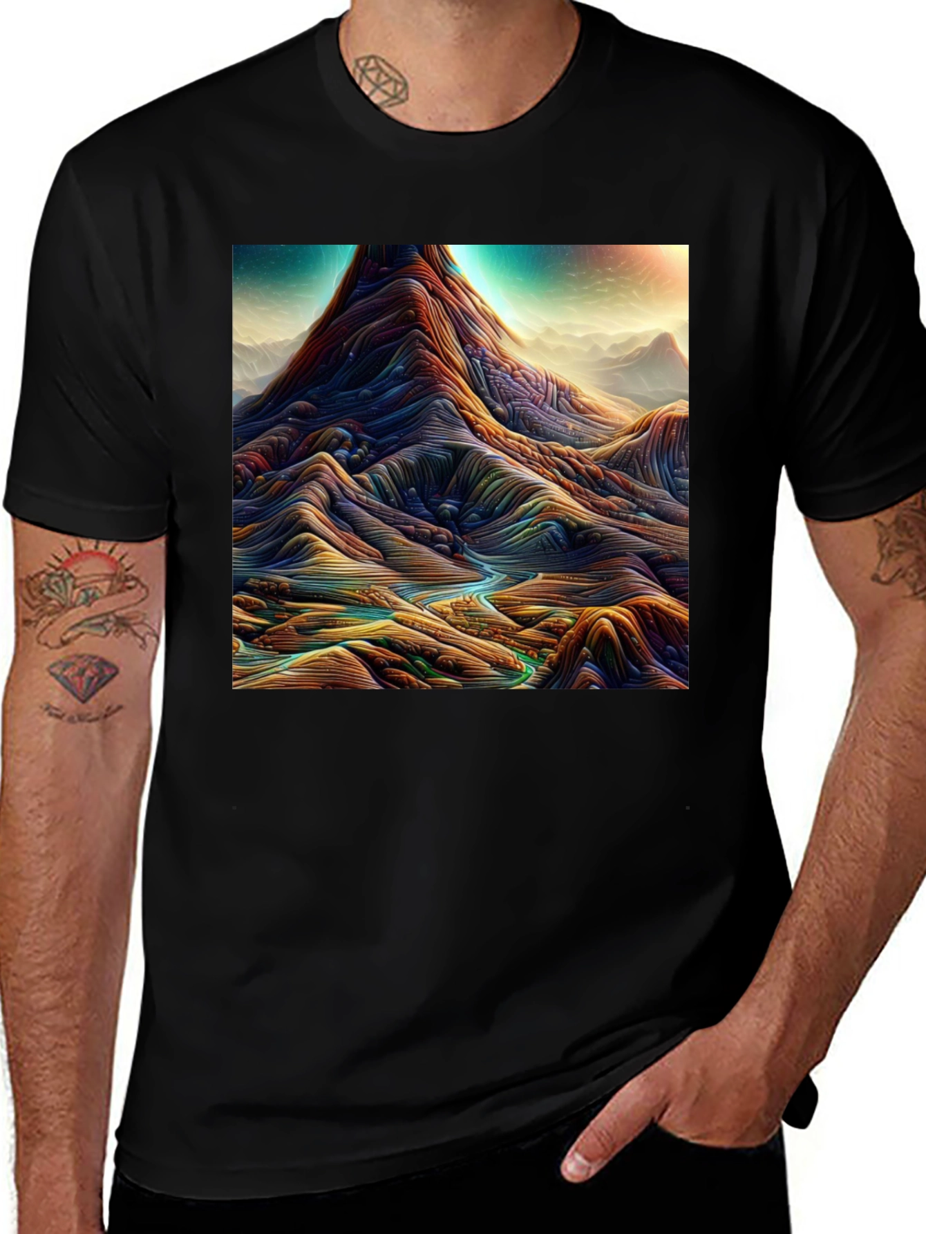 Abstract Landscape Graphic Tee - Stylish Mens T-Shirt