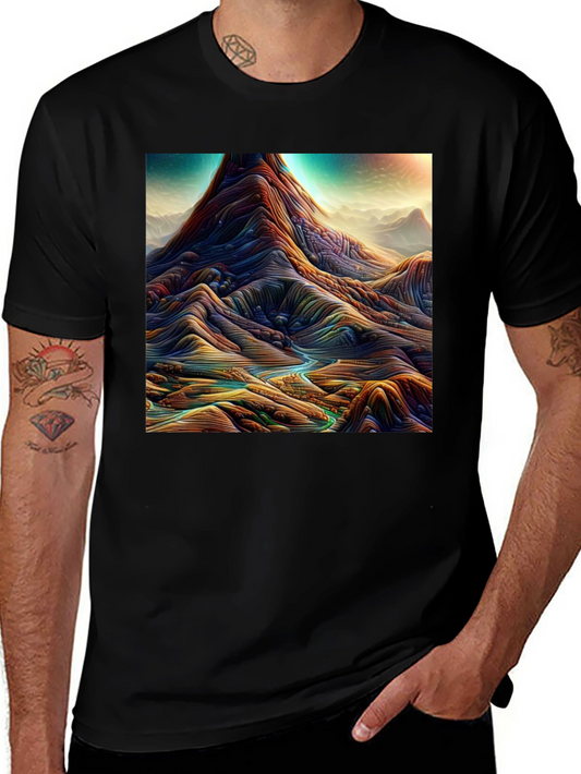 Abstract Landscape Graphic Tee - Stylish Mens T-Shirt