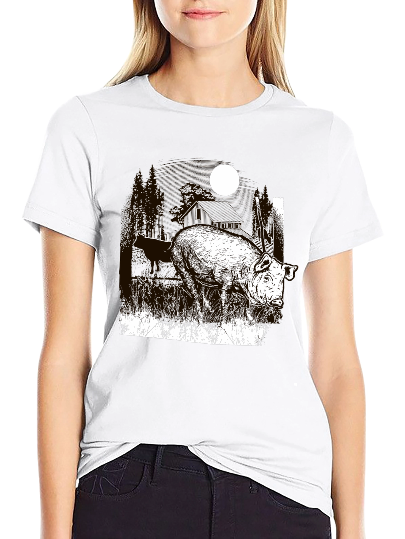 Pig Moon Graphic T-Shirt - Black Tee