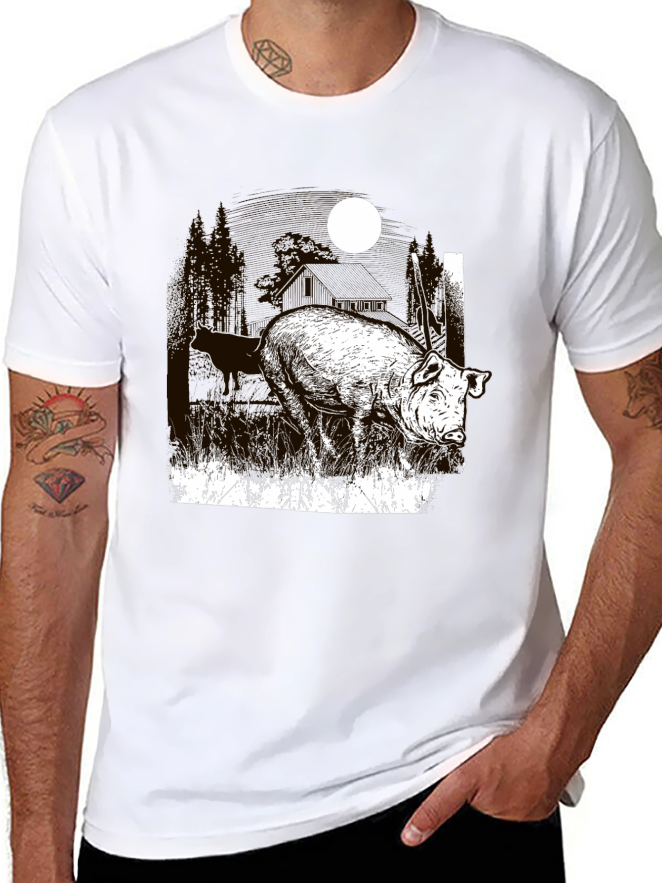 Pig Moon Graphic T-Shirt - Black Tee