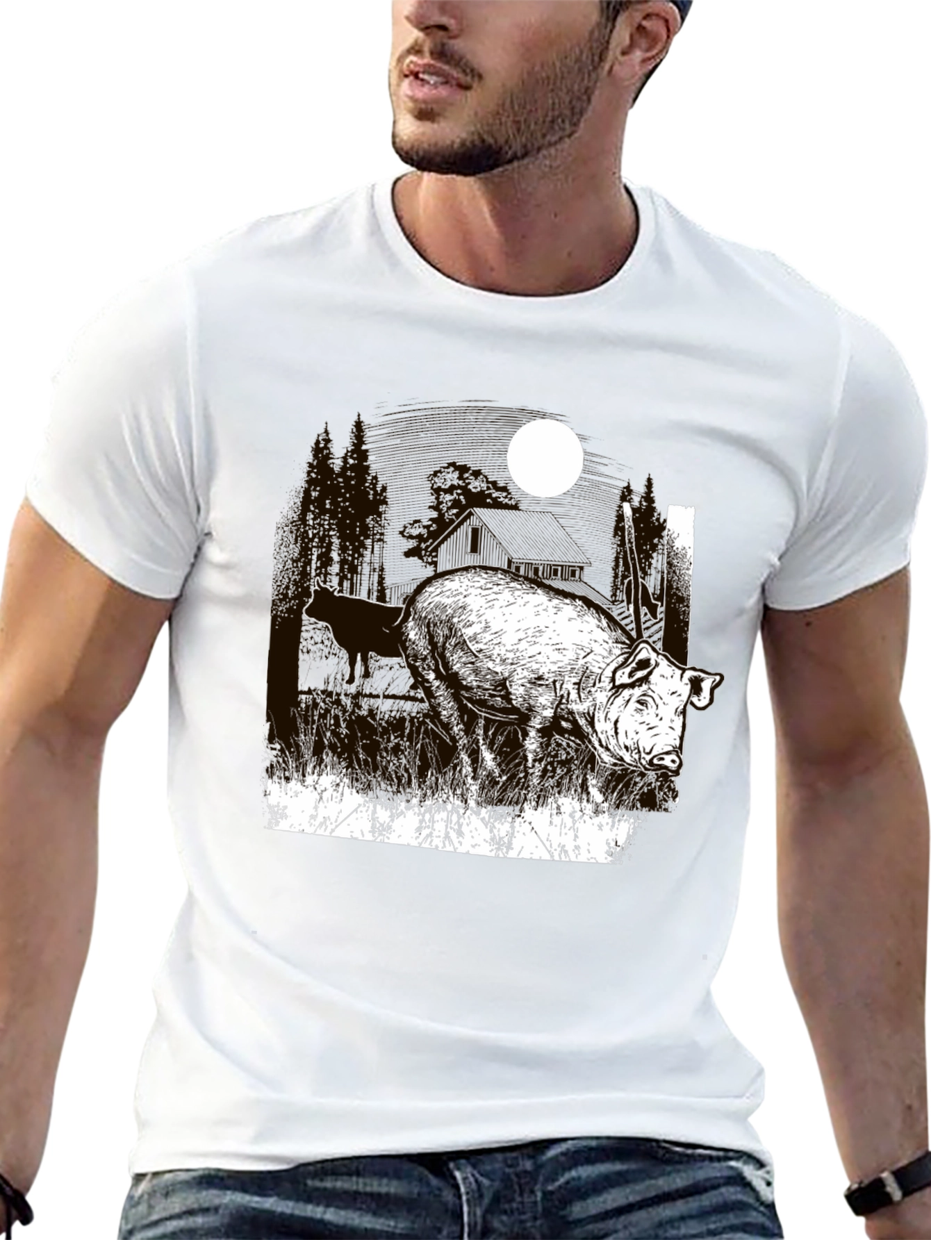 Pig Moon Graphic T-Shirt - Black Tee