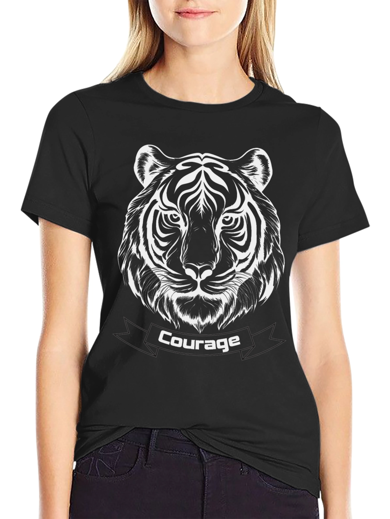 Courage Tiger Graphic Tee - Premium Black T-Shirt
