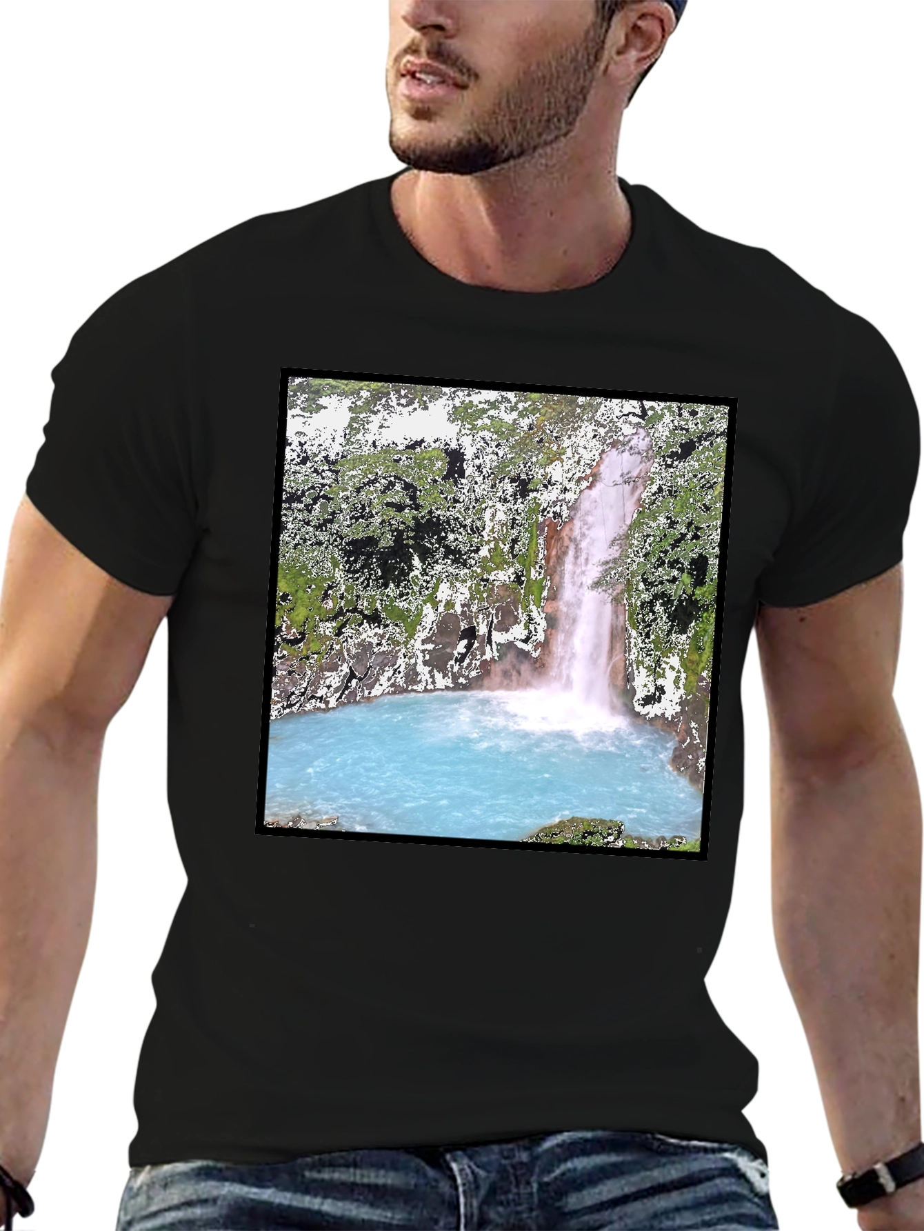 Waterfall Graphic Tee - Black Cotton T-Shirt