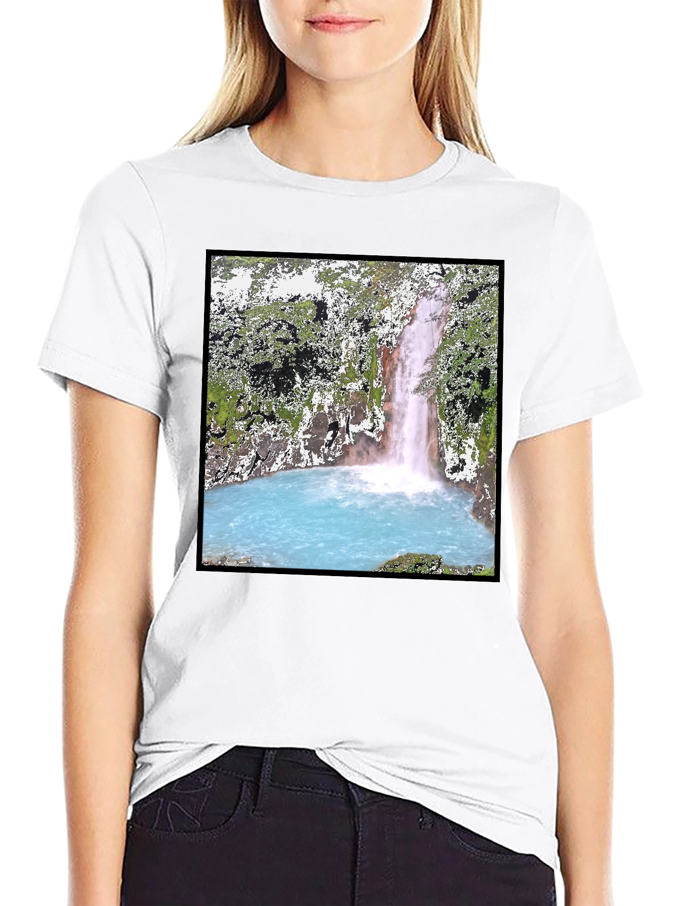 Waterfall Graphic Tee - Black Cotton T-Shirt