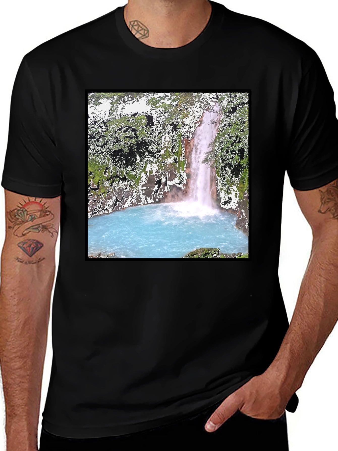 Waterfall Graphic Tee - Black Cotton T-Shirt
