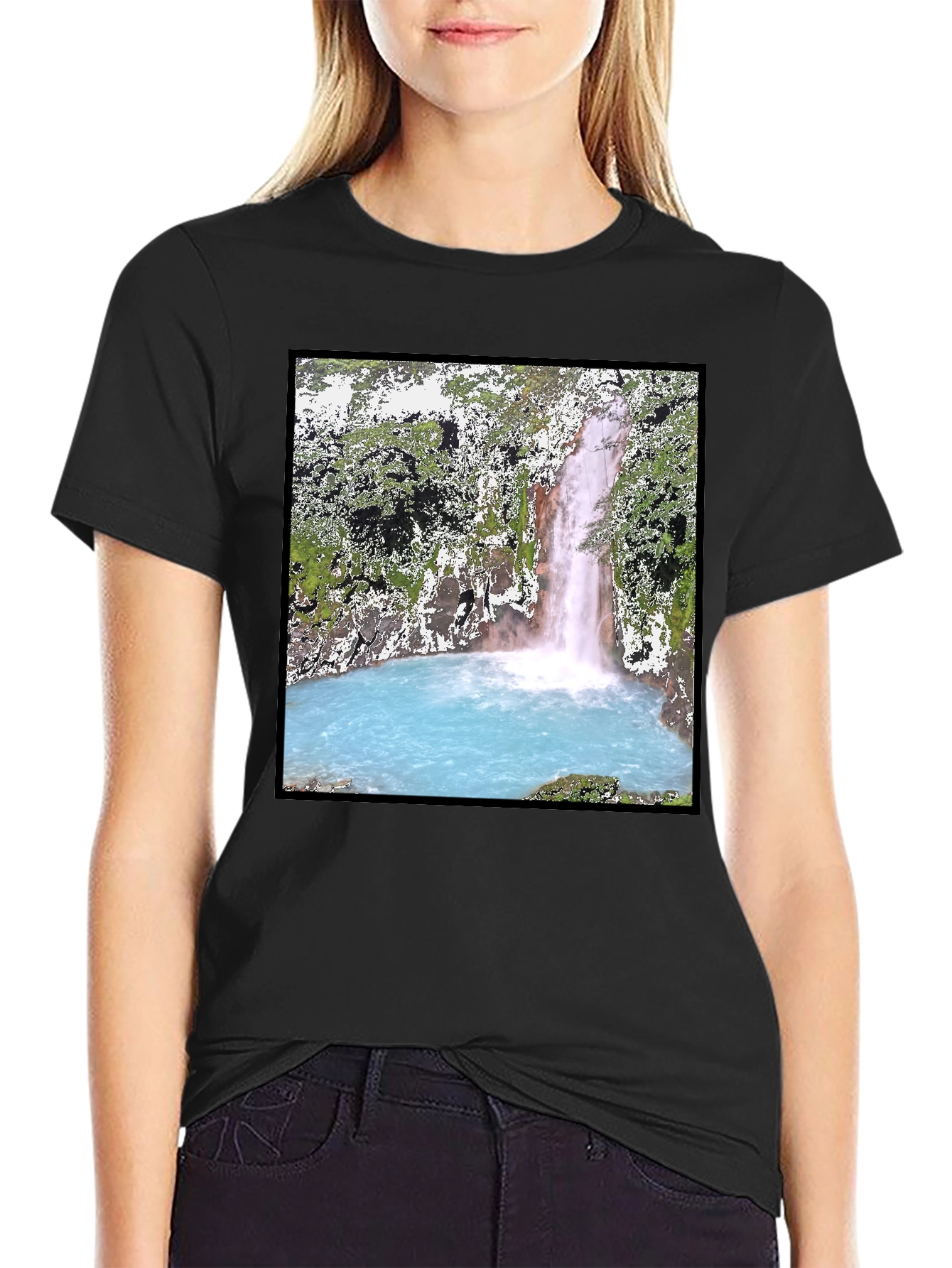 Waterfall Graphic Tee - Black Cotton T-Shirt