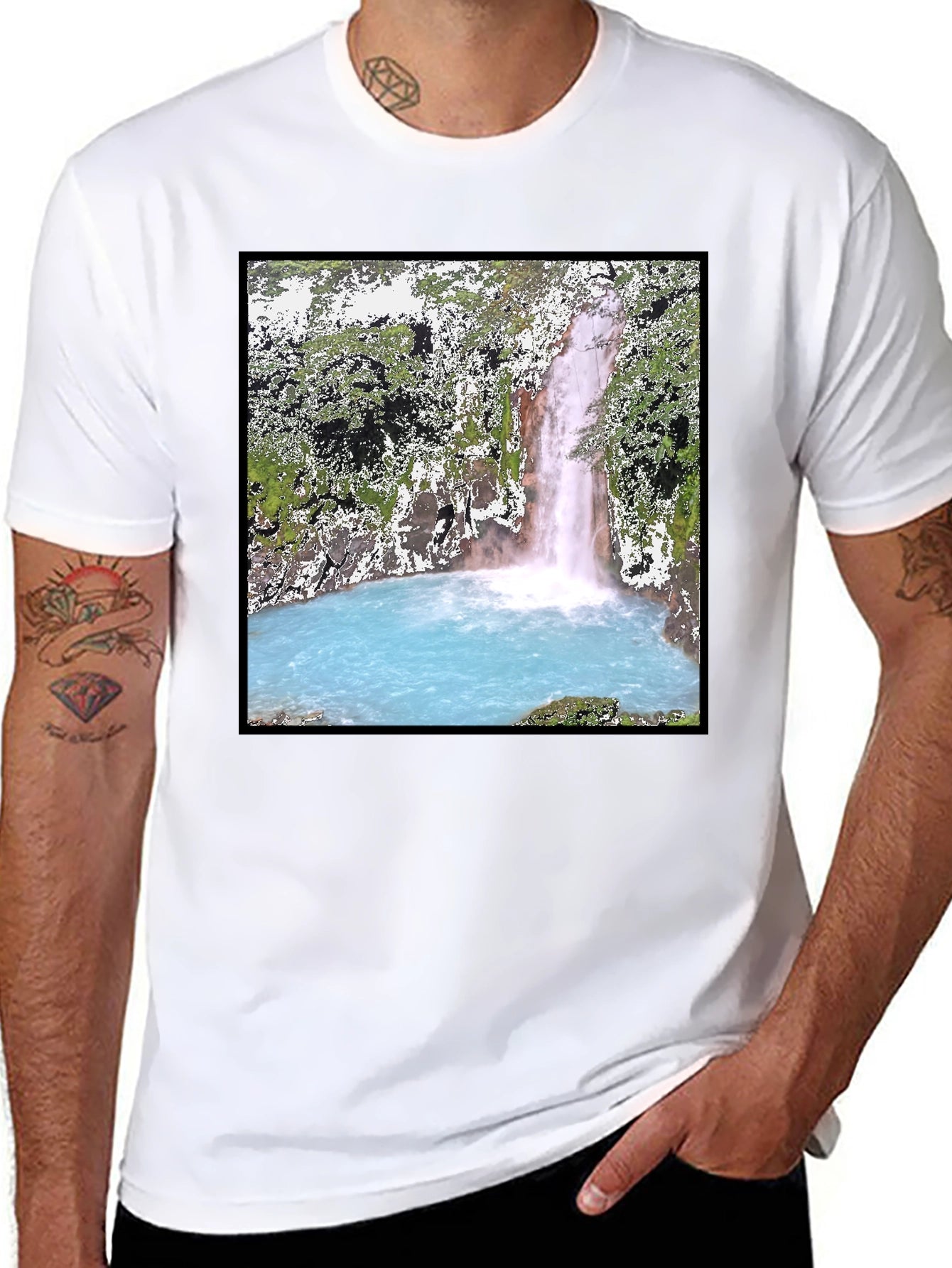 Waterfall Graphic Tee - Black Cotton T-Shirt