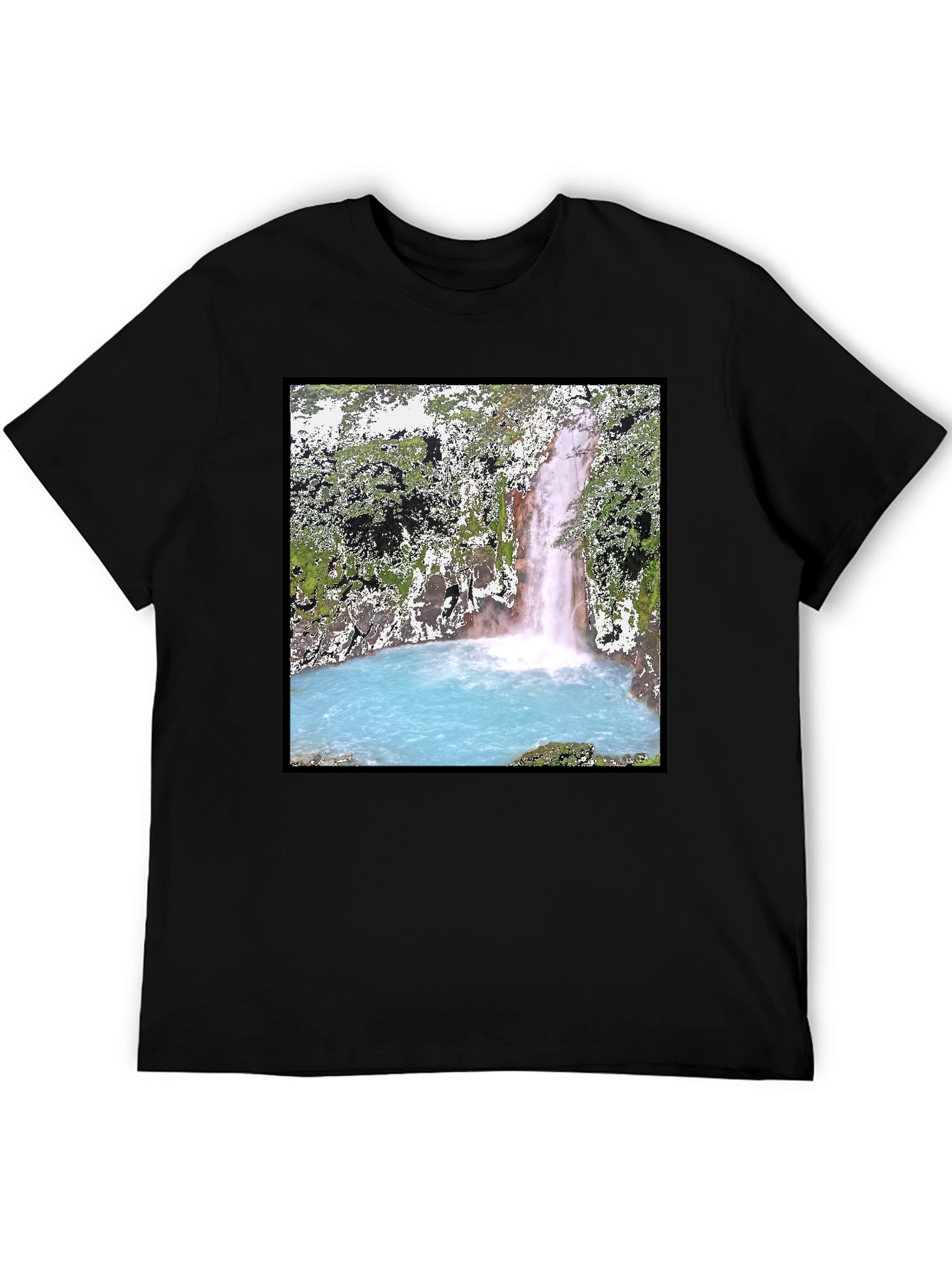Waterfall Graphic Tee - Black Cotton T-Shirt