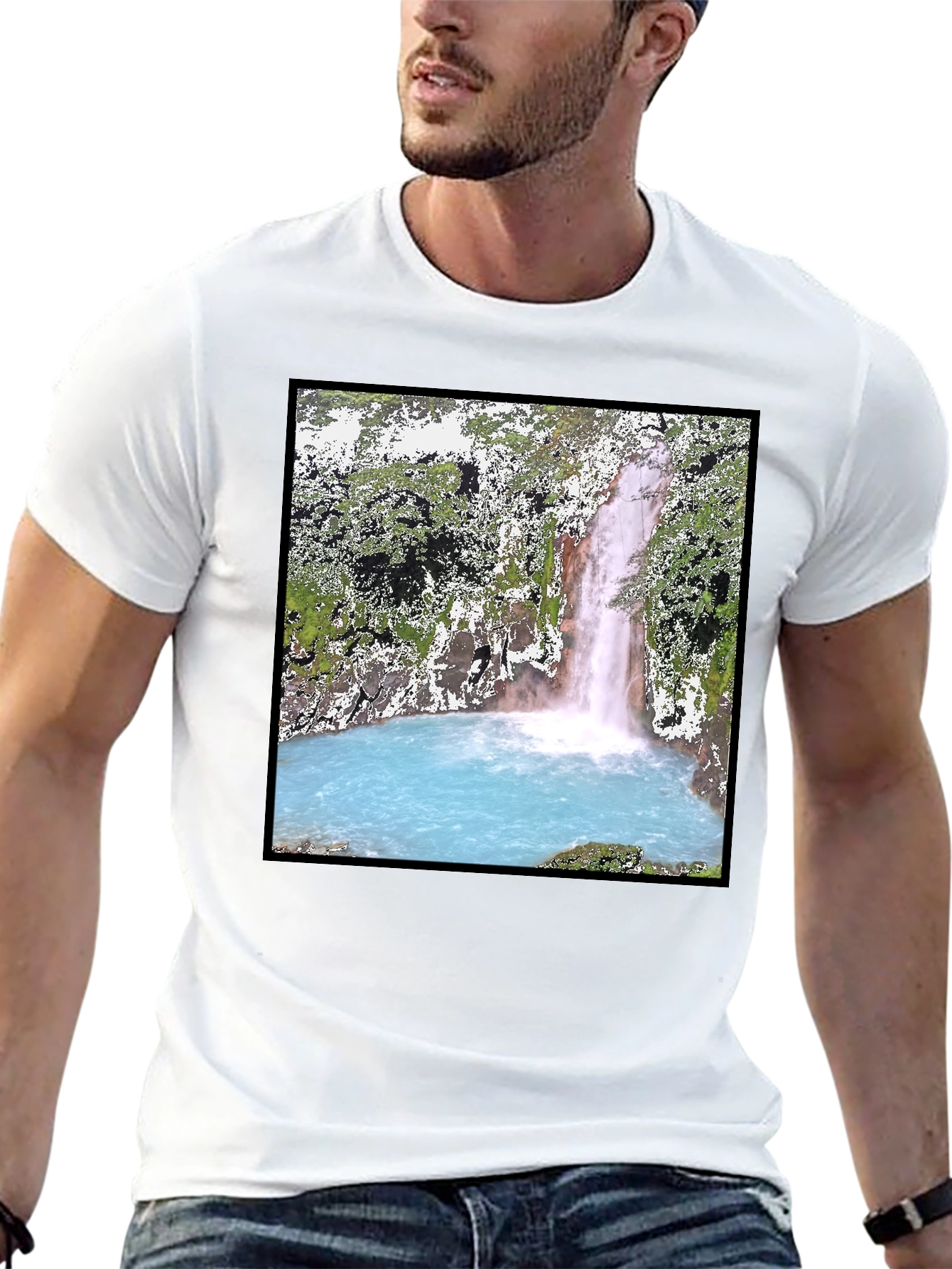 Waterfall Graphic Tee - Black Cotton T-Shirt